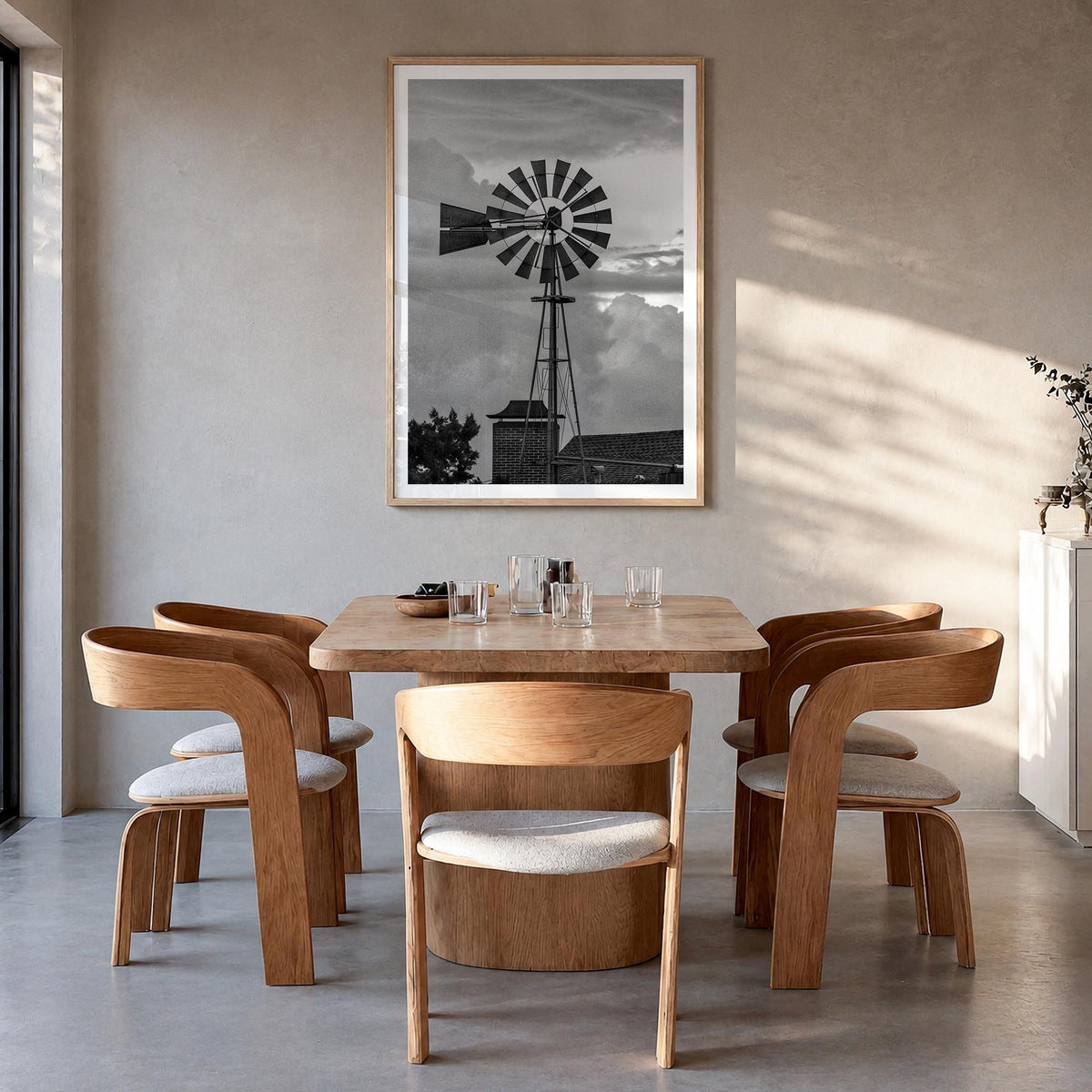 Texas no. 4 black & white photo poster of United States – vertical wall art in natural wood frame with white border, hanging