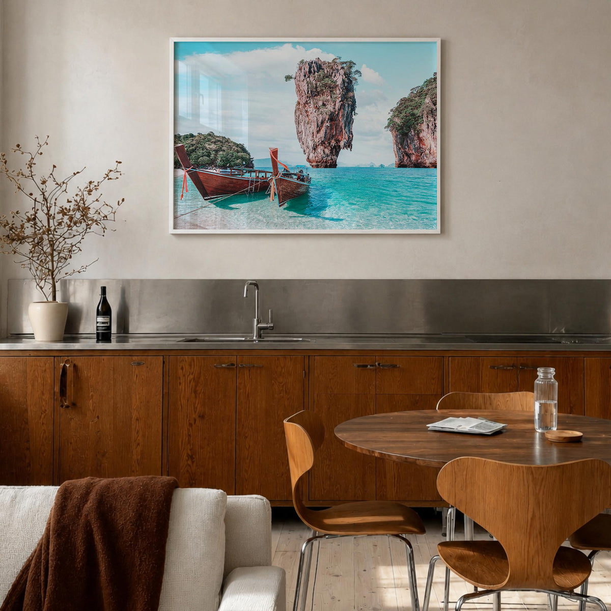 Thailand colorful photo poster of Asia – horizontal wall art in white wood frame, hanging on wall