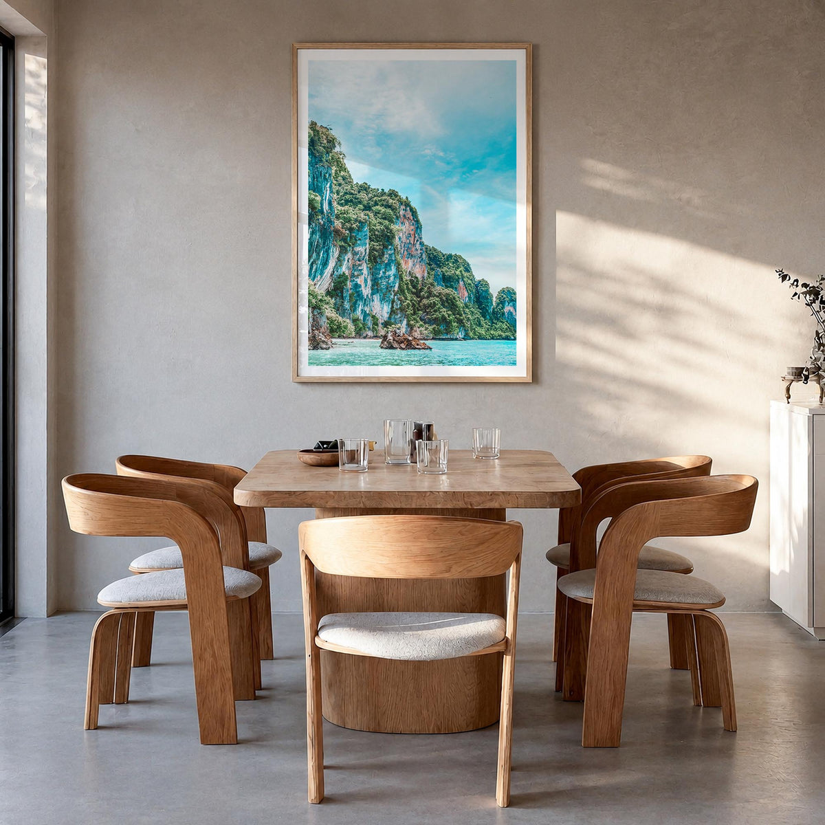 Thailand no. 1 colorful photo poster of Asia – vertical wall art in natural wood frame with white border, hanging on wall