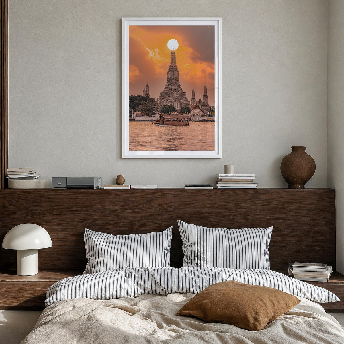 Thailand no. 2 colorful photo poster of Asia – vertical wall art in white wood frame with white border, hanging on wall