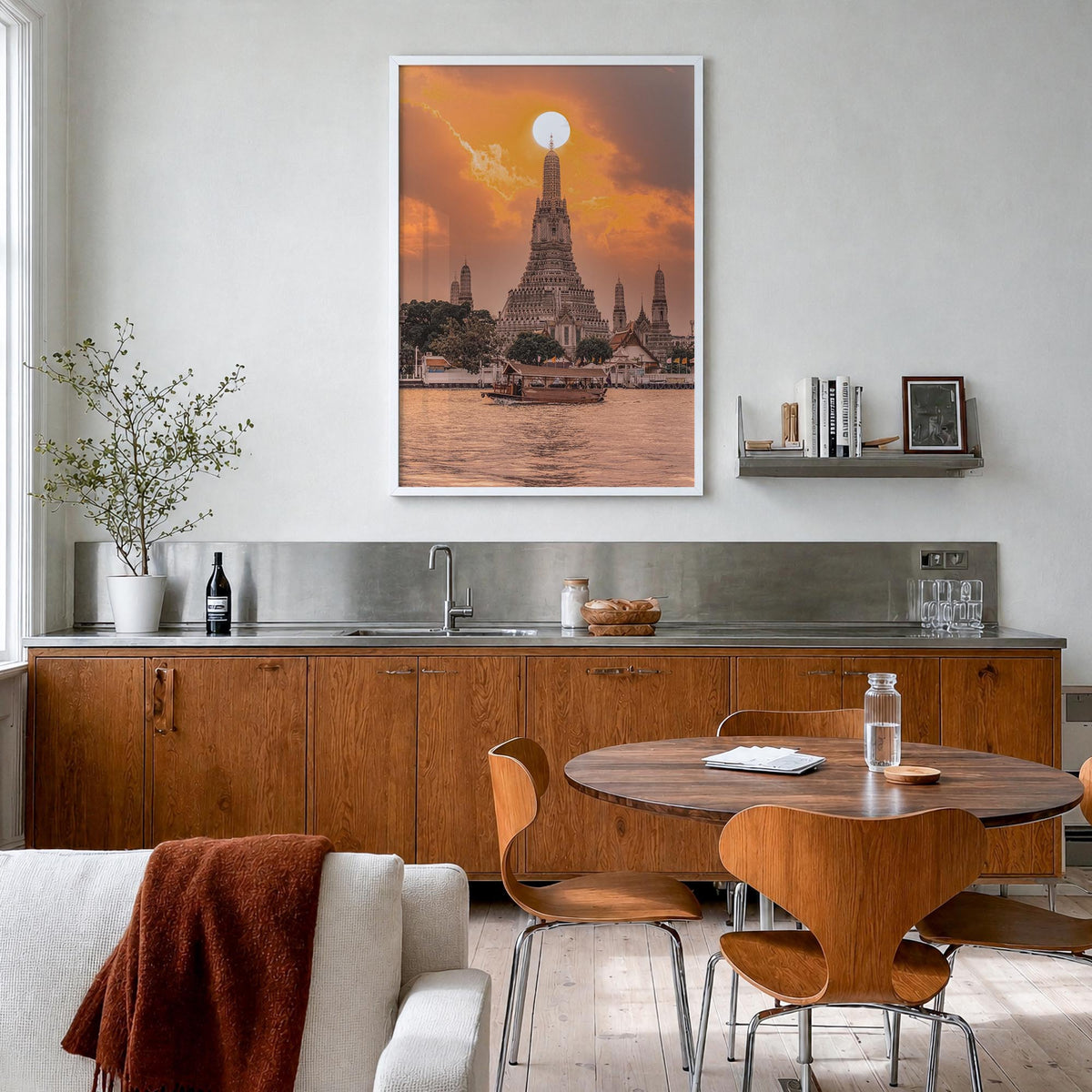 Thailand no. 2 colorful photo poster of Asia – vertical wall art in white wood frame, hanging on wall