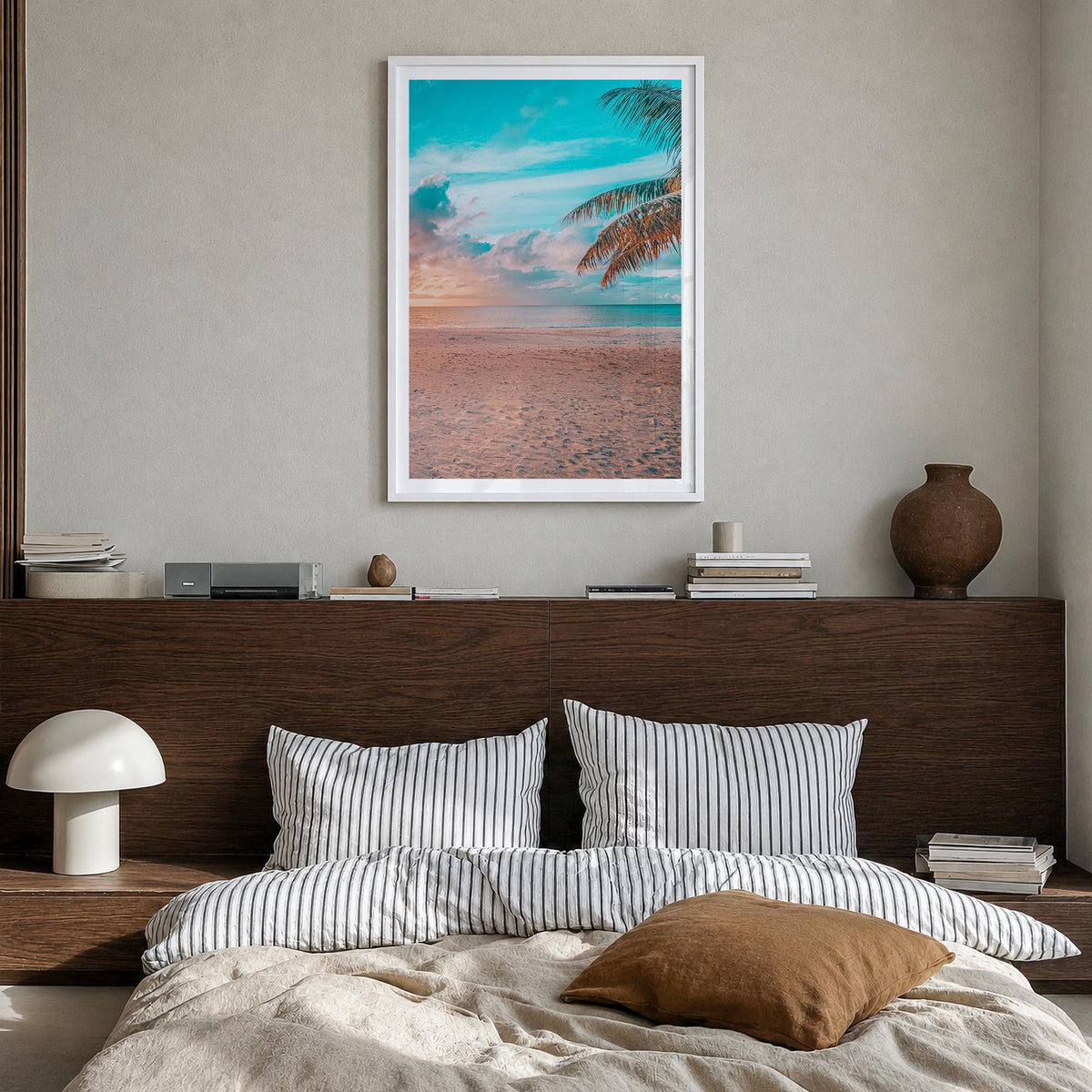 The Bahamas no. 2 colorful photo poster of Caribbean – vertical wall art in white wood frame with white border, hanging on wa