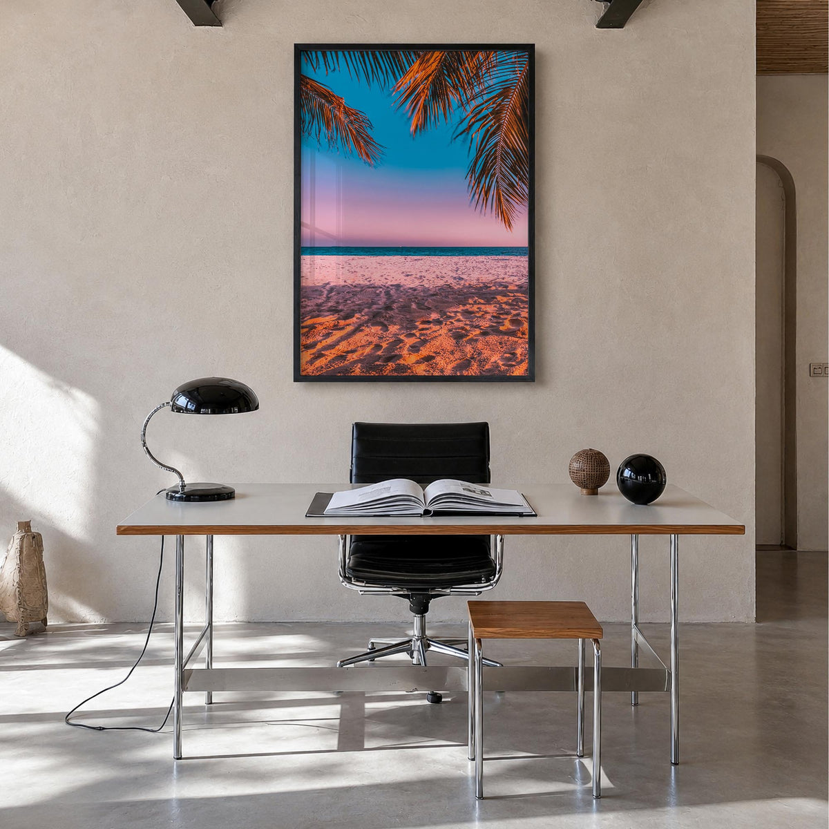 The Bahamas no. 3 colorful photo poster of Caribbean – vertical wall art in black wood frame, hanging on wall