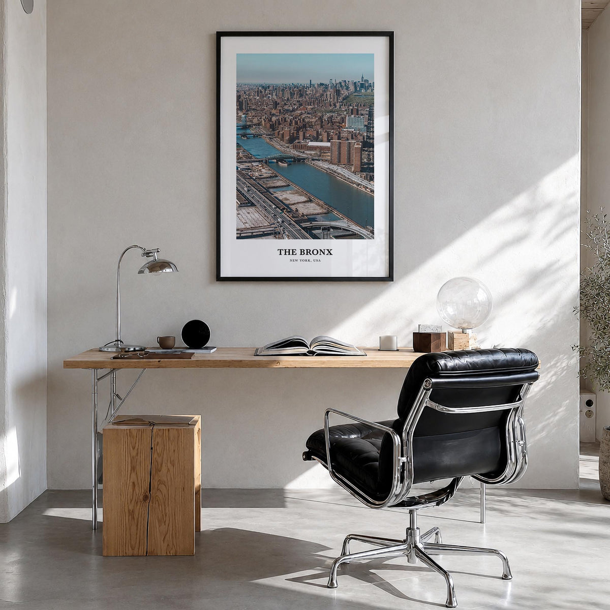 The Bronx no. 2 colorful classic poster of New York City, New York – vertical wall art in black wood frame, hanging on wall