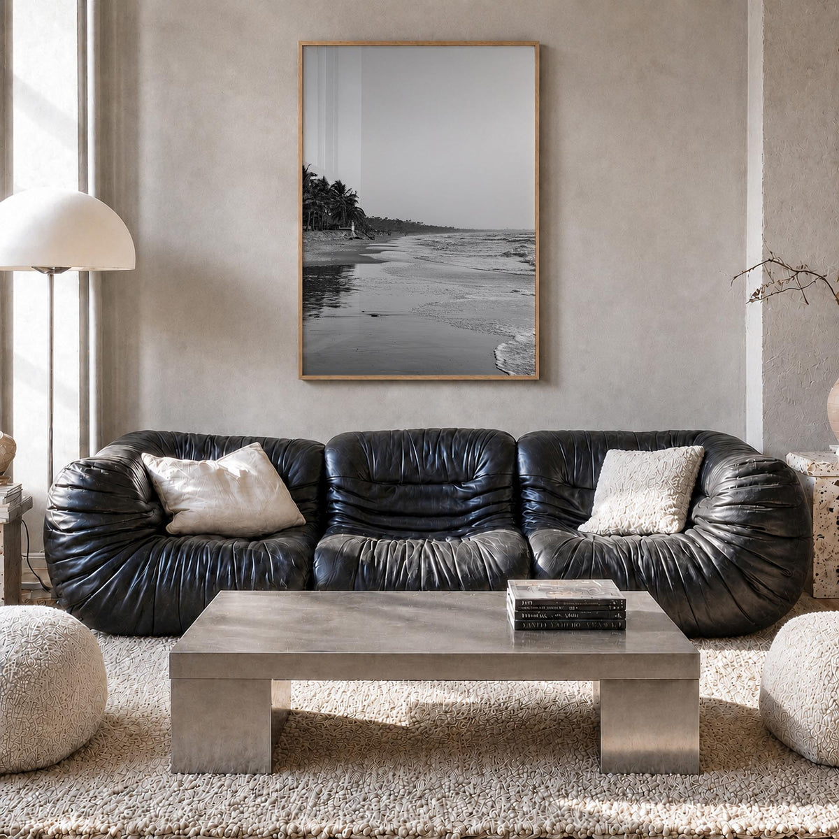 The Gambia black & white photo poster of Africa – vertical wall art in natural wood frame, hanging on wall