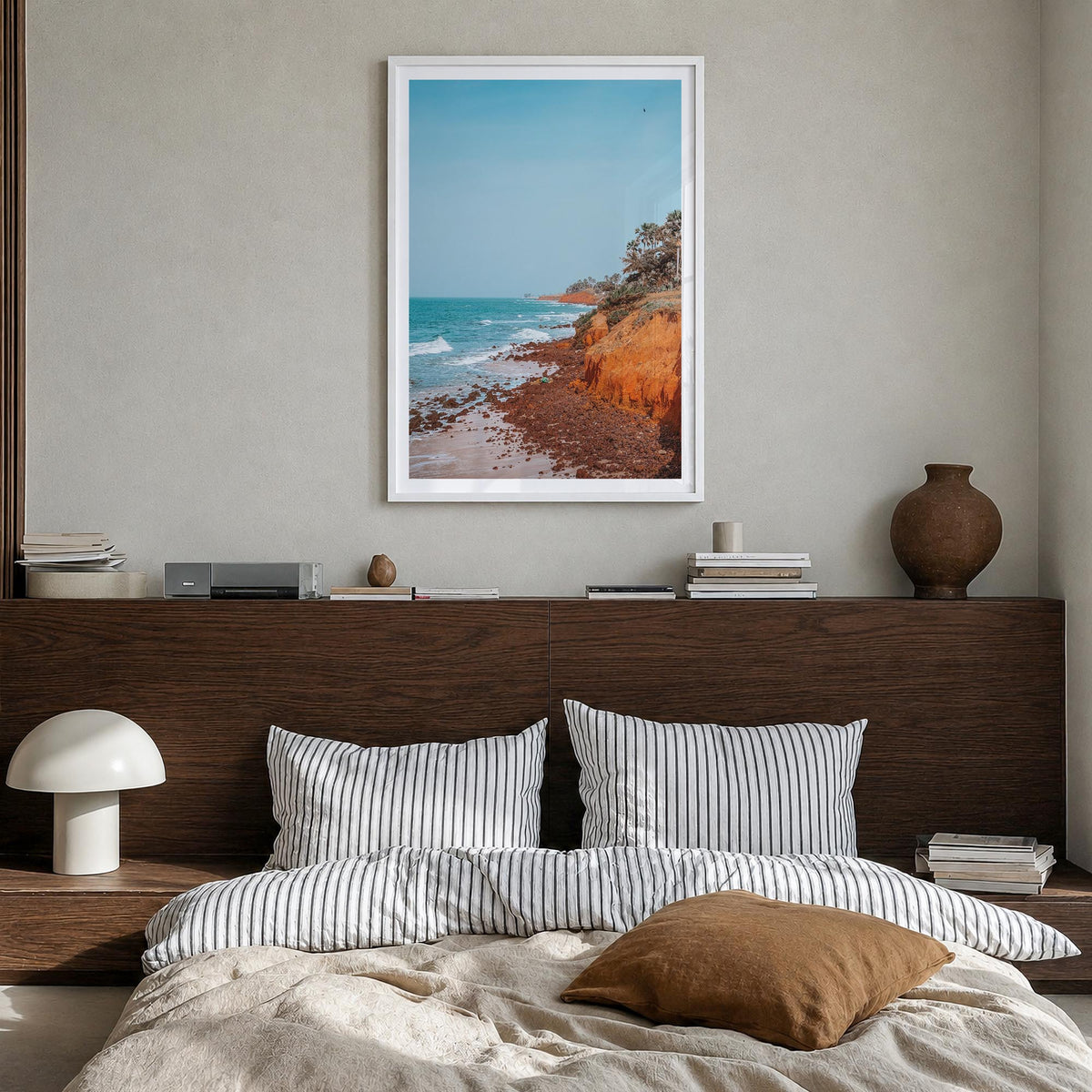 The Gambia colorful photo poster of Africa – vertical wall art in white wood frame with white border, hanging on wall
