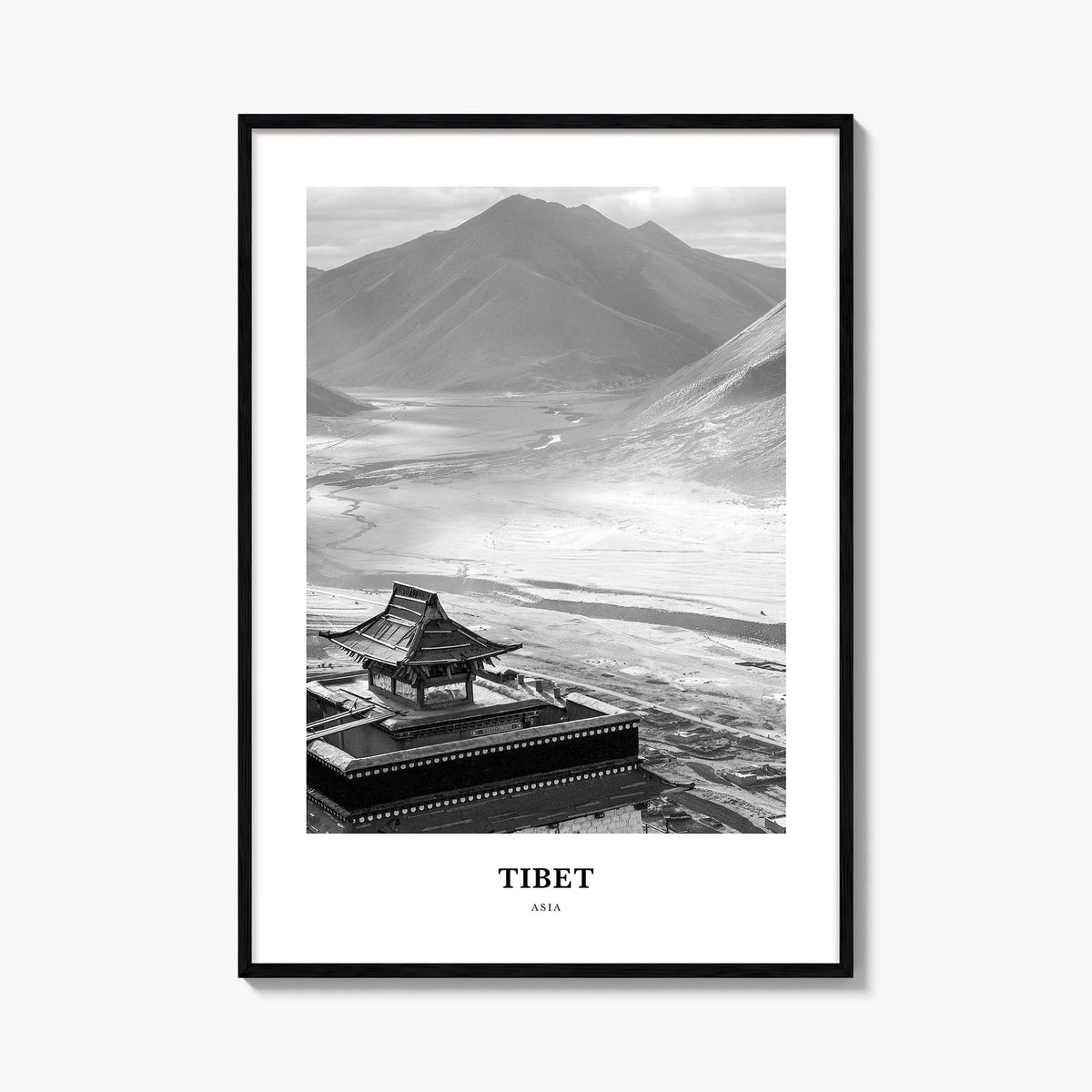 Tibet black & white classic poster of China – vertical wall art, unframed print shown in interior mockup