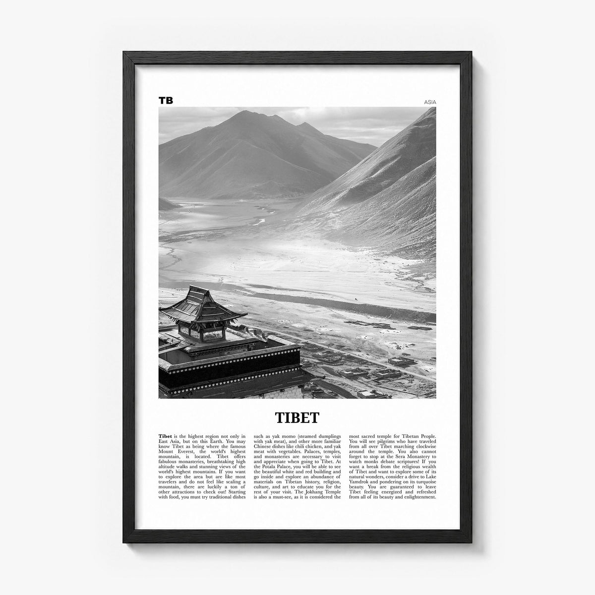 Tibet Newspaper Poster in a black wood frame