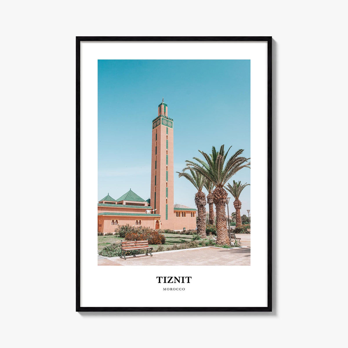 Tiznit colorful classic poster of Morocco – vertical wall art, unframed print shown in interior mockup