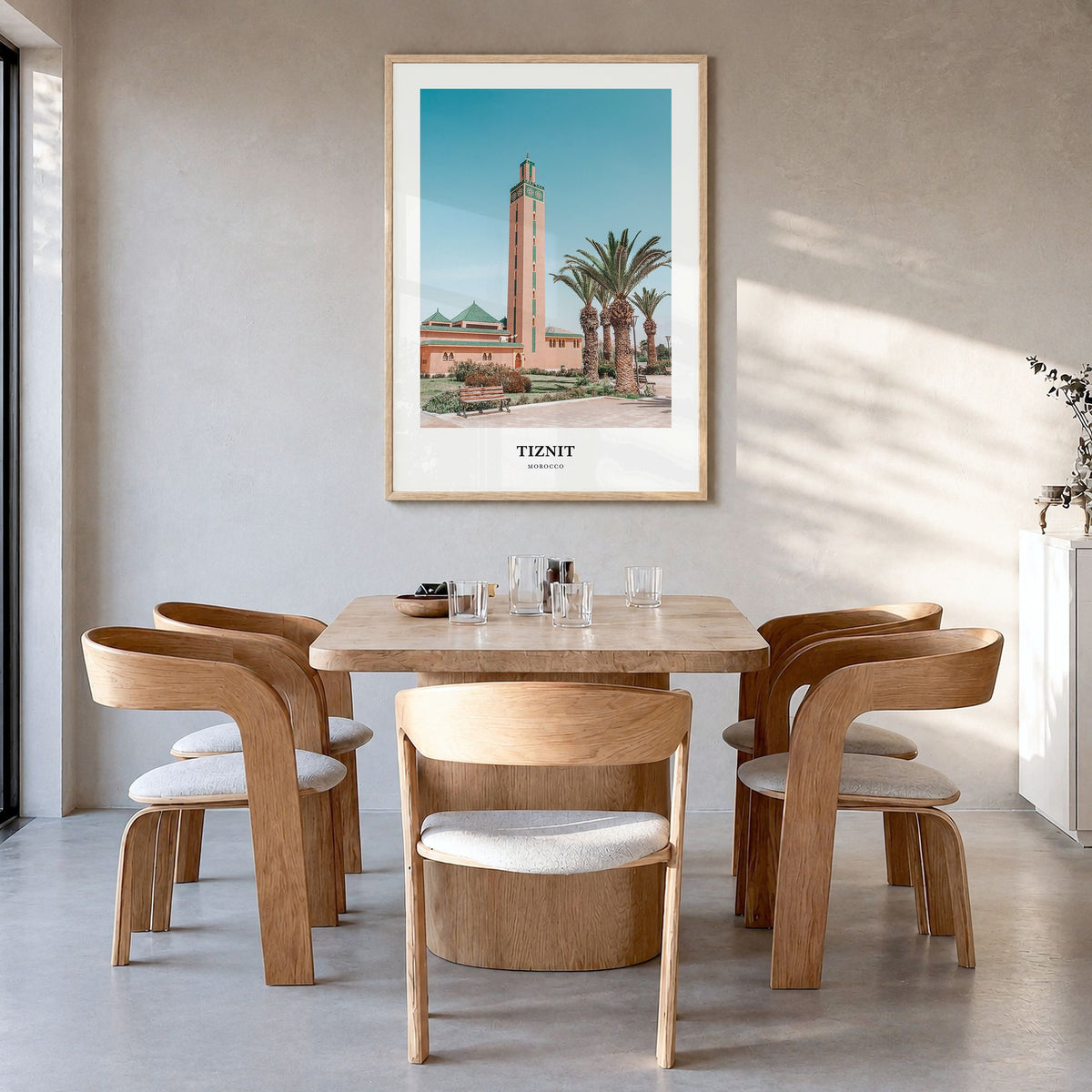 Tiznit Classic Poster in a natural wood frame, hanging in a dining room
