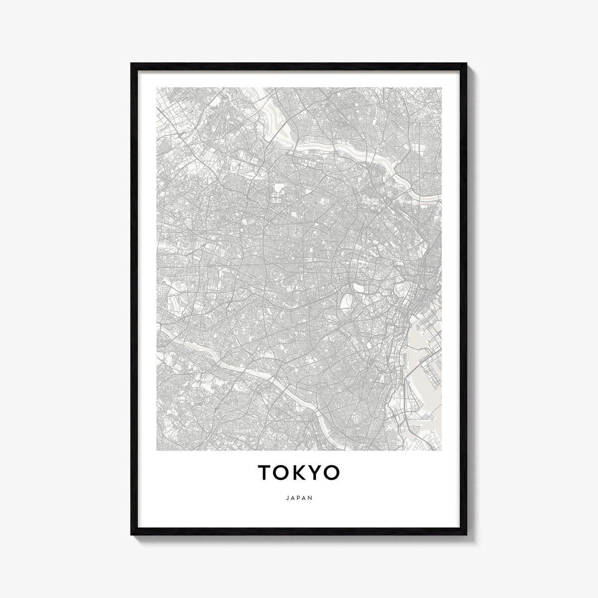 Tokyo black & white map poster of Japan – vertical wall art, unframed print shown in interior mockup