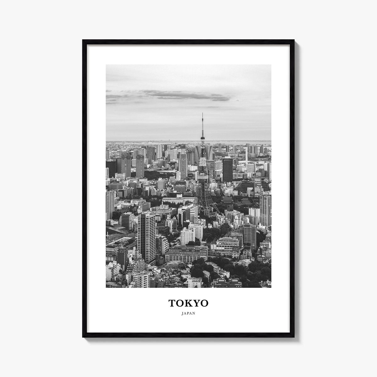 Tokyo no. 4 black & white classic poster of Japan – vertical wall art, unframed print shown in interior mockup