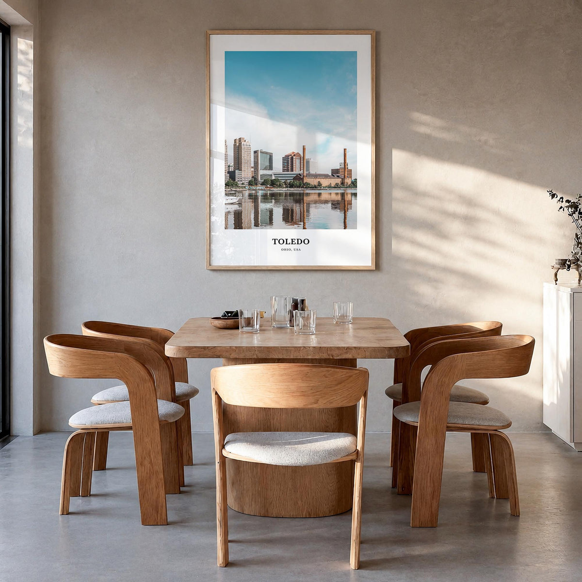 Toledo, Ohio colorful classic poster of Ohio, USA – vertical wall art in natural wood frame, hanging on wall