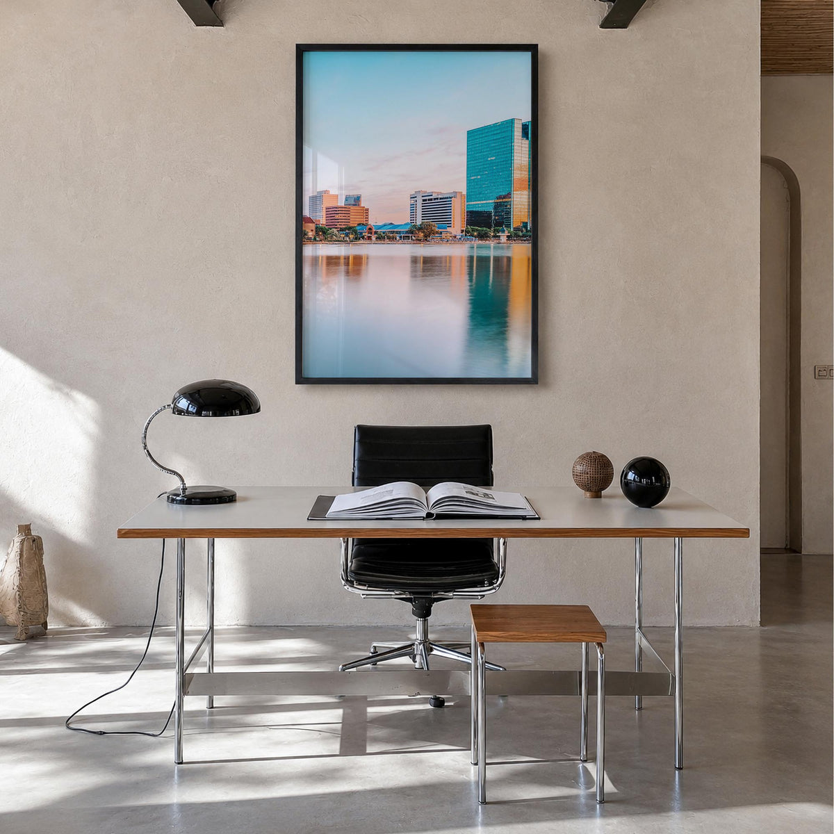Toledo, Ohio colorful photo poster of Ohio, USA – vertical wall art in black wood frame, hanging on wall