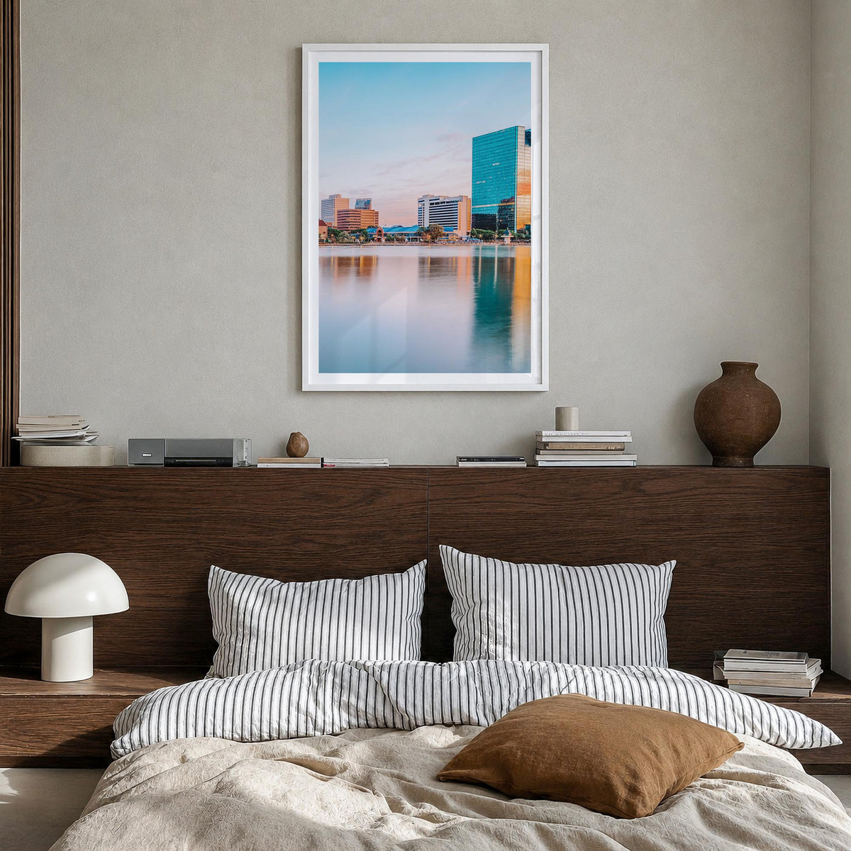 Toledo, Ohio colorful photo poster of Ohio, USA – vertical wall art in white wood frame with white border, hanging on wall