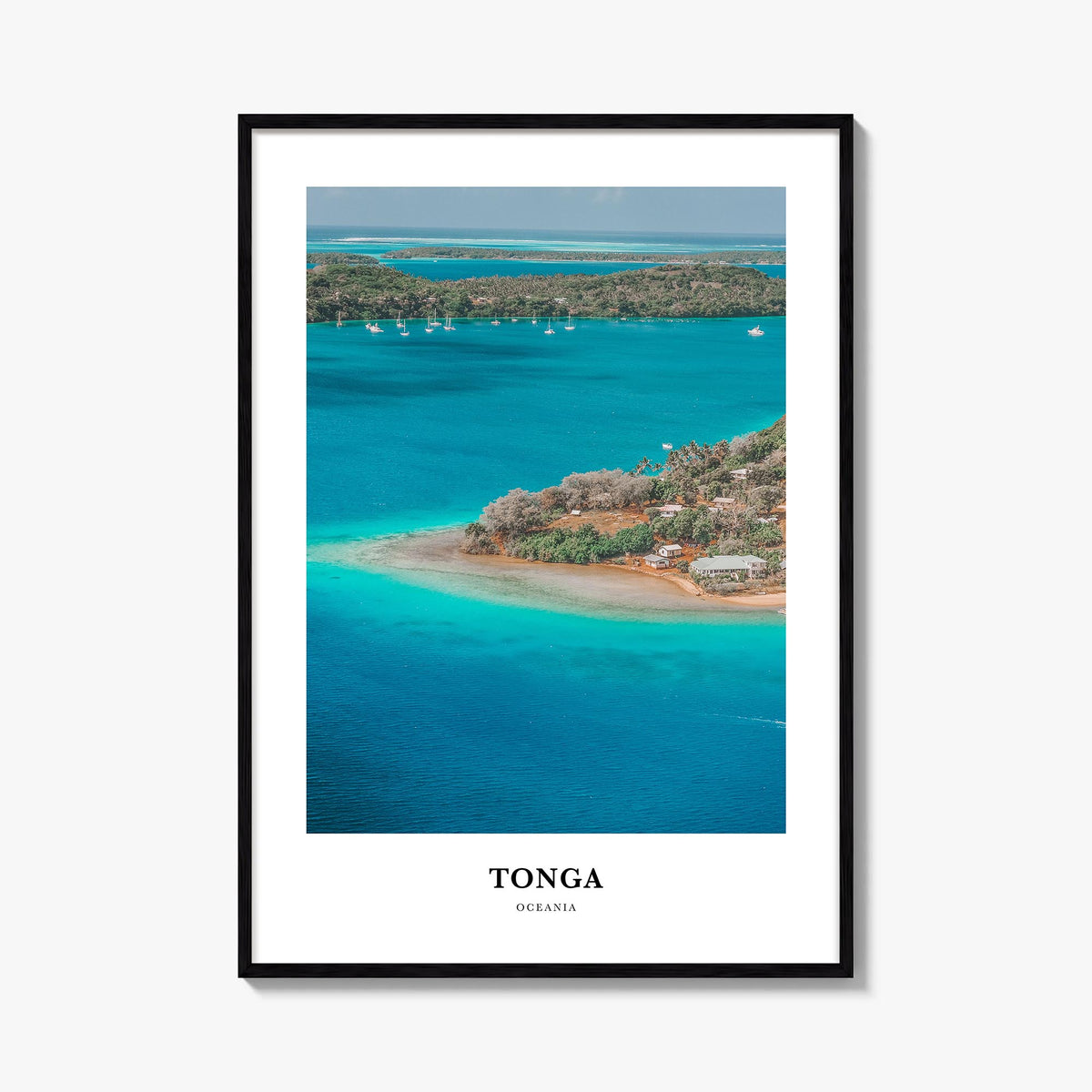 Tonga colorful classic poster of Oceania – vertical wall art, unframed print shown in interior mockup