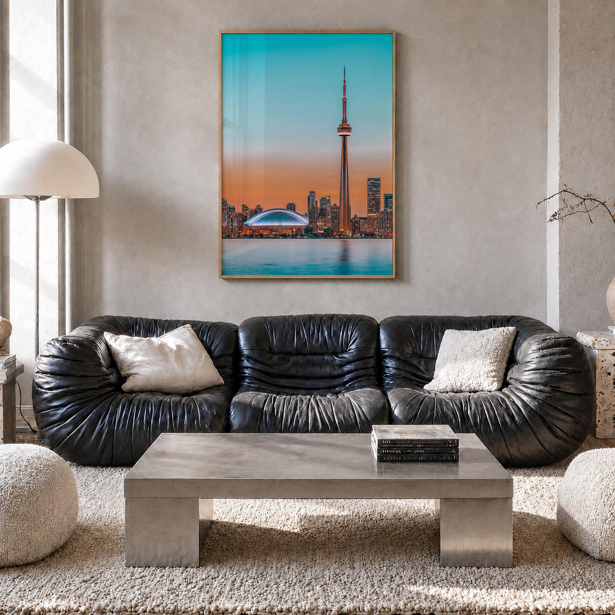 Toronto no. 2 colorful photo poster of Ontario, Canada – vertical wall art in natural wood frame, hanging on wall