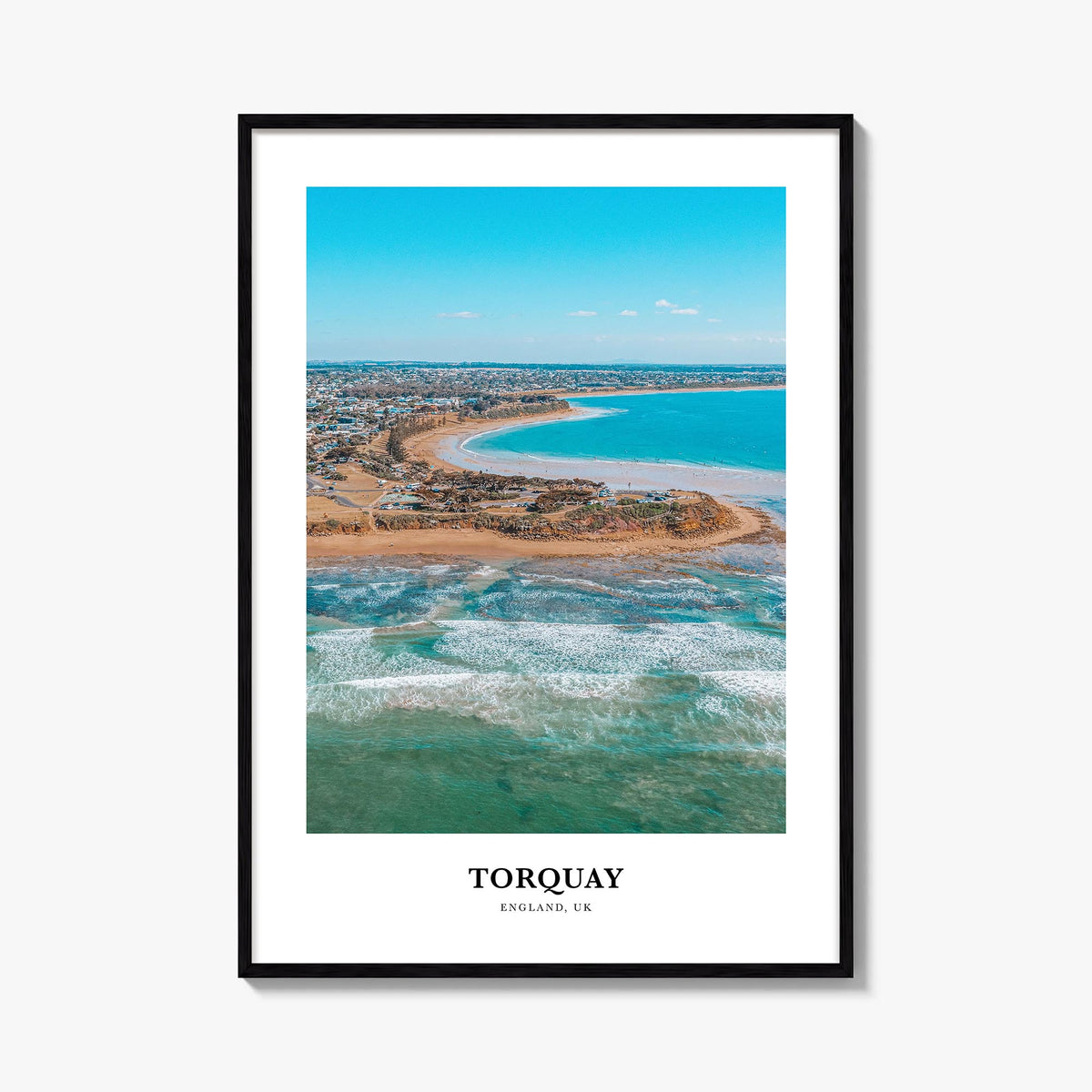 Torquay colorful classic poster of United Kingdom – vertical wall art, unframed print shown in interior mockup