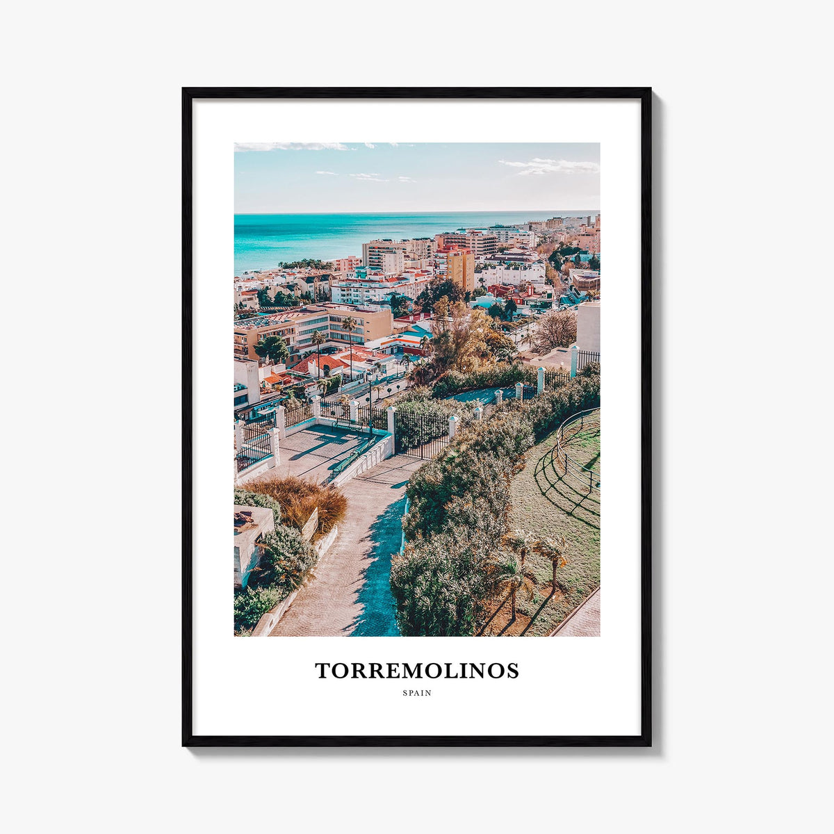 Torremolinos colorful classic poster of Spain – vertical wall art, unframed print shown in interior mockup