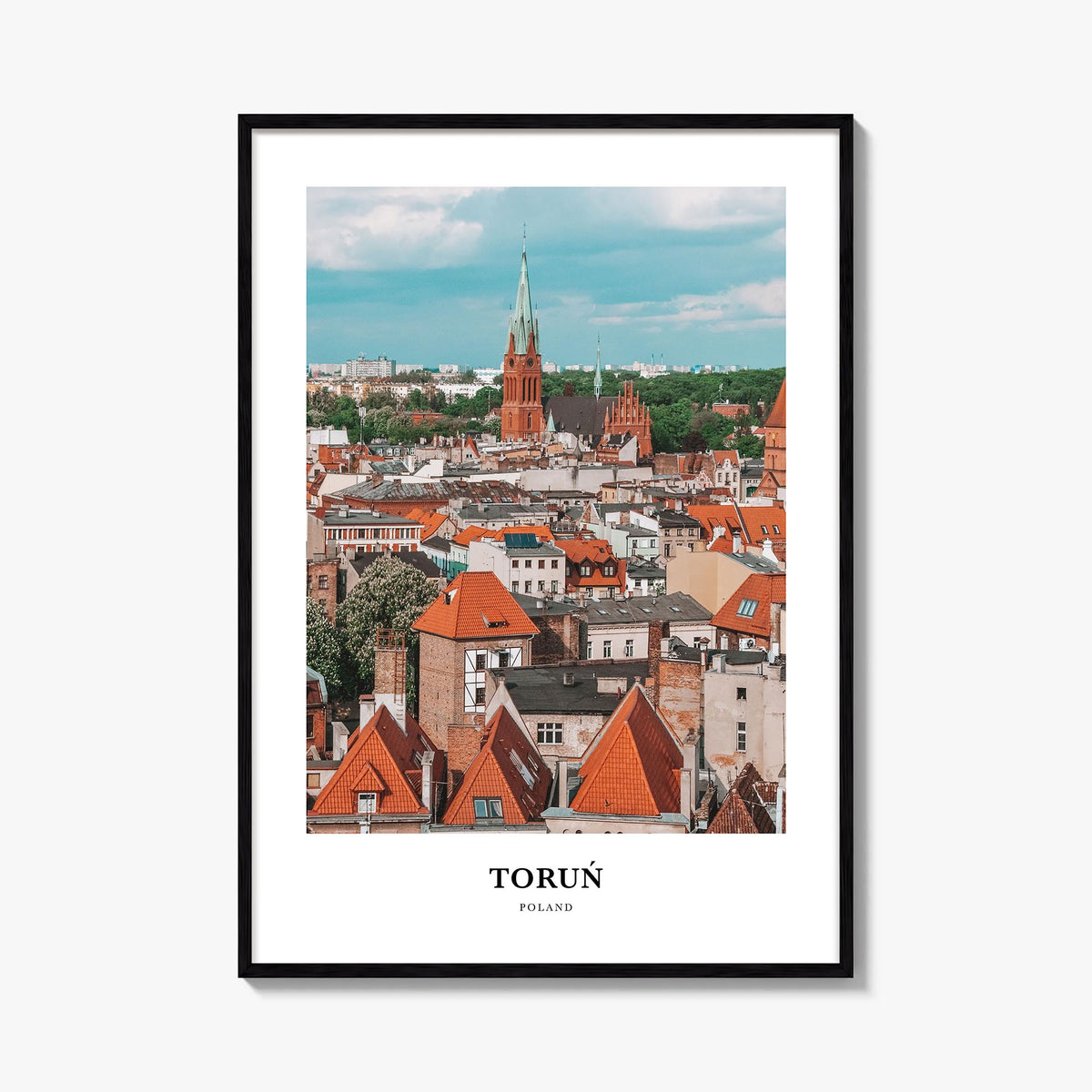 Toruń colorful classic poster of Poland – vertical wall art, unframed print shown in interior mockup