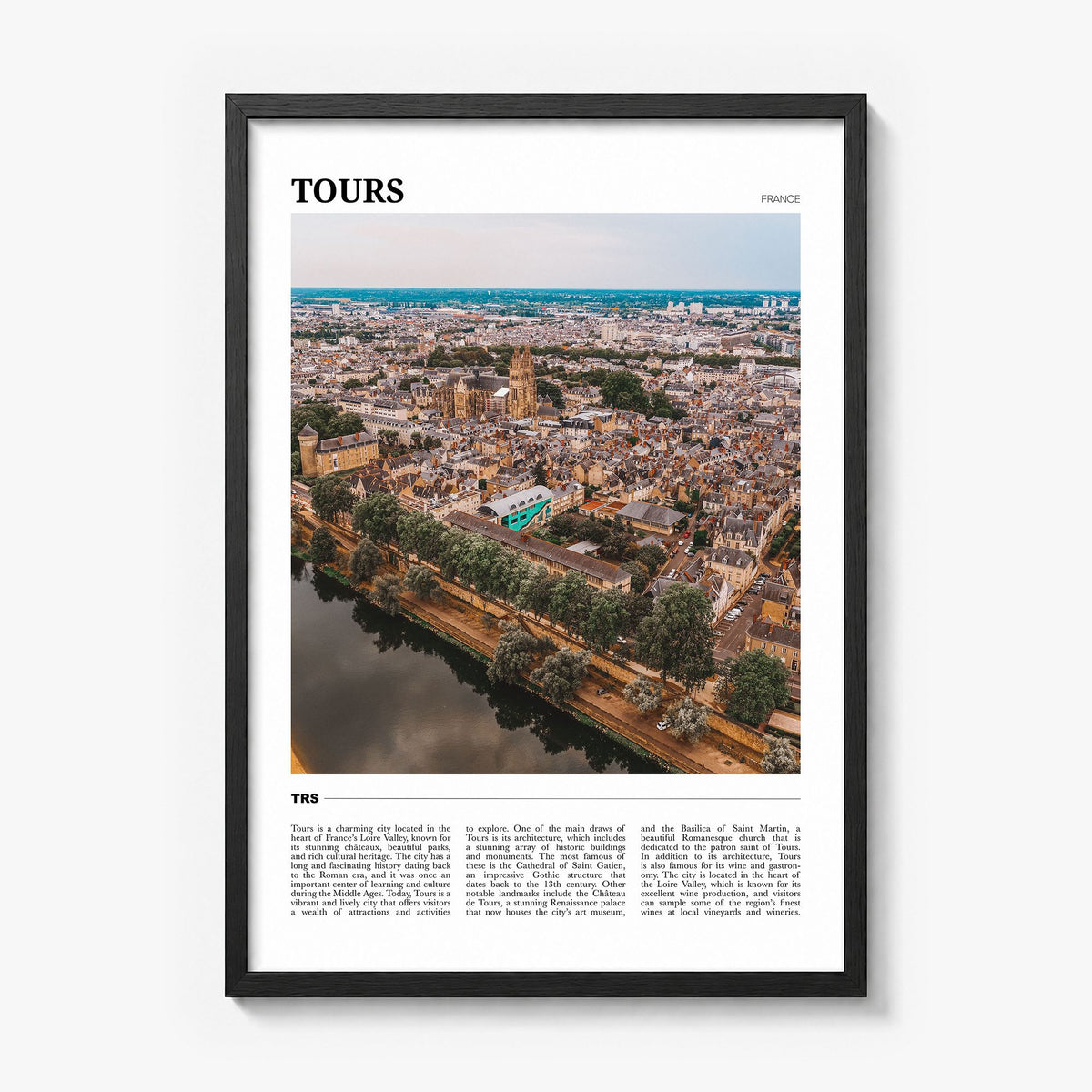 Tours Travel Poster in a black wood frame
