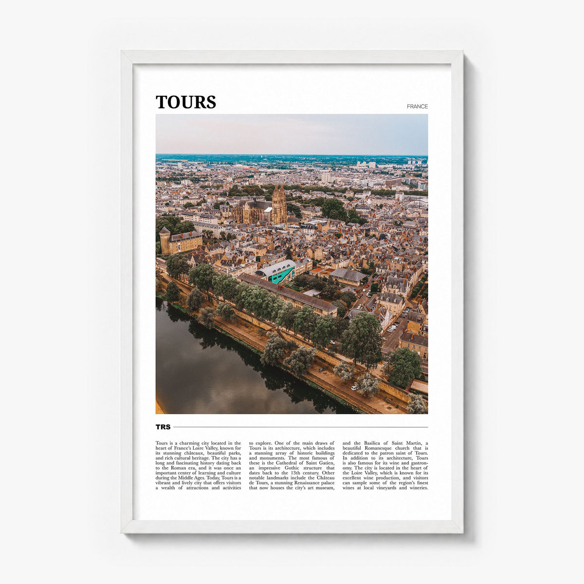 Tours Travel Poster in a white wood frame