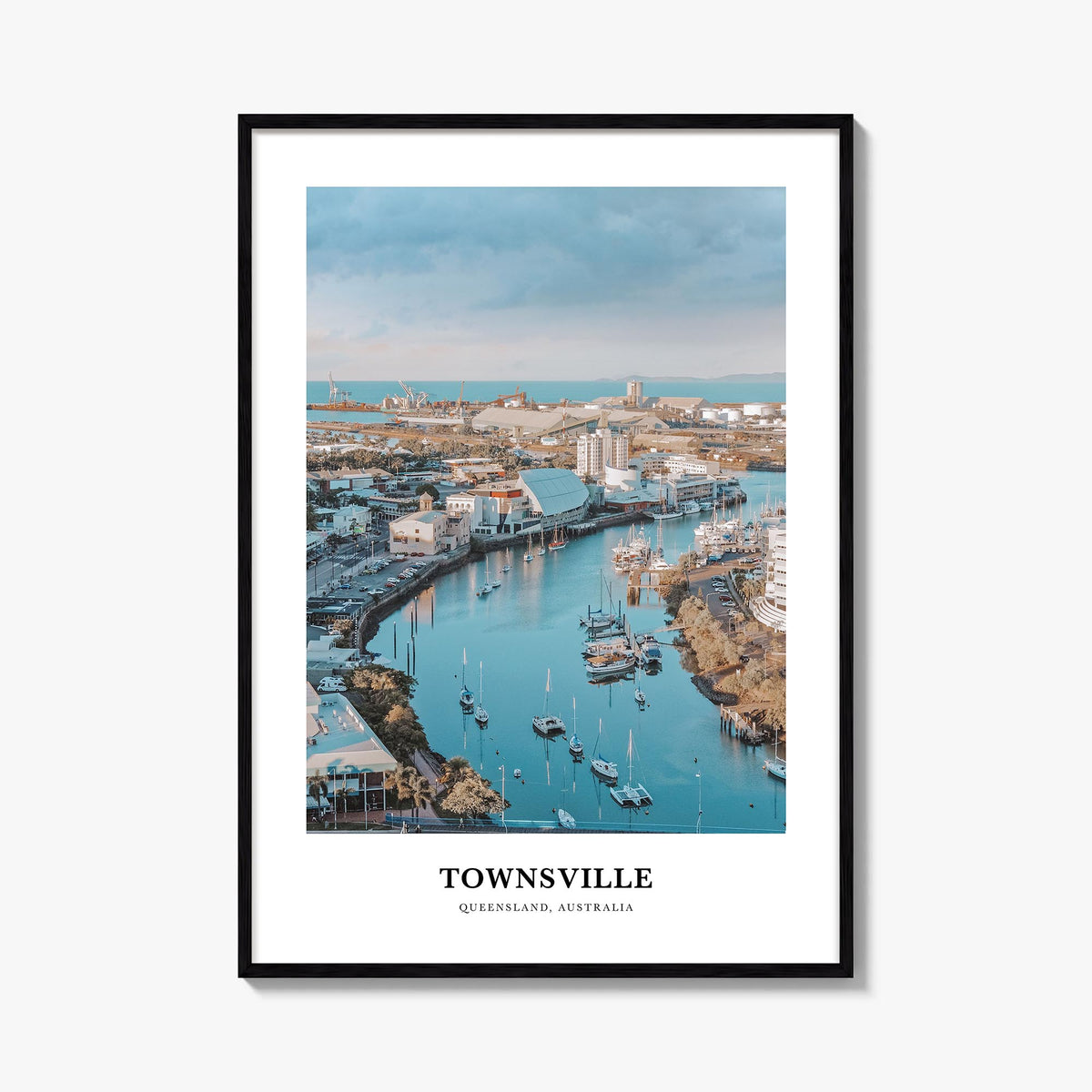 Townsville colorful classic poster of Queensland, Australia – vertical wall art, unframed print shown in interior mockup