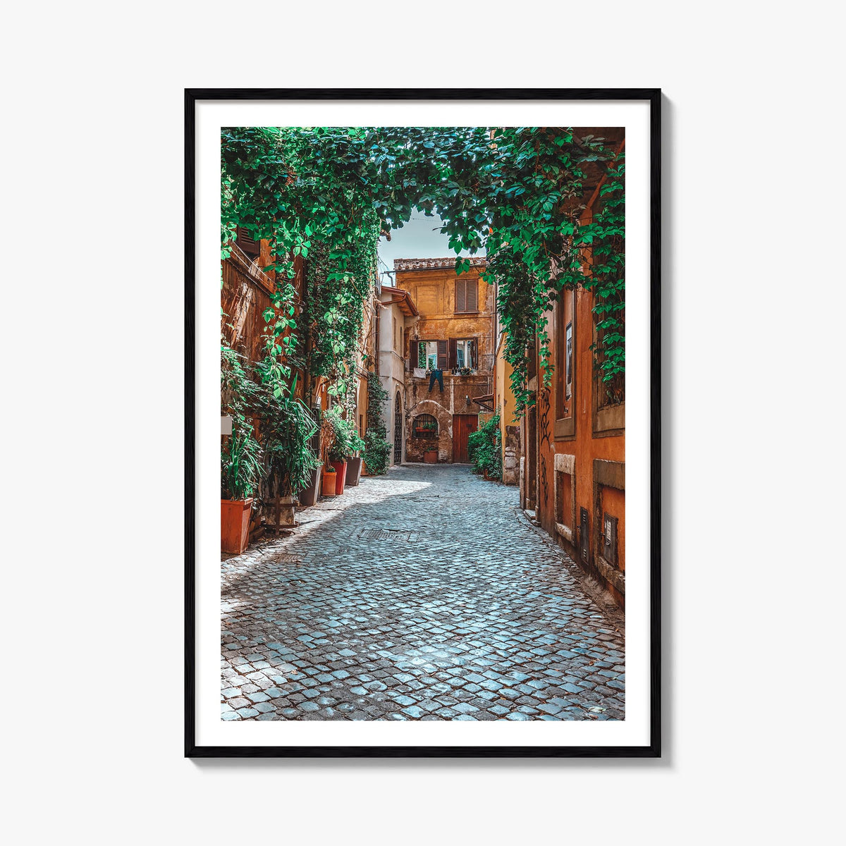 Trastevere colorful photo poster of Rome, Italy – vertical wall art, unframed print shown in interior mockup