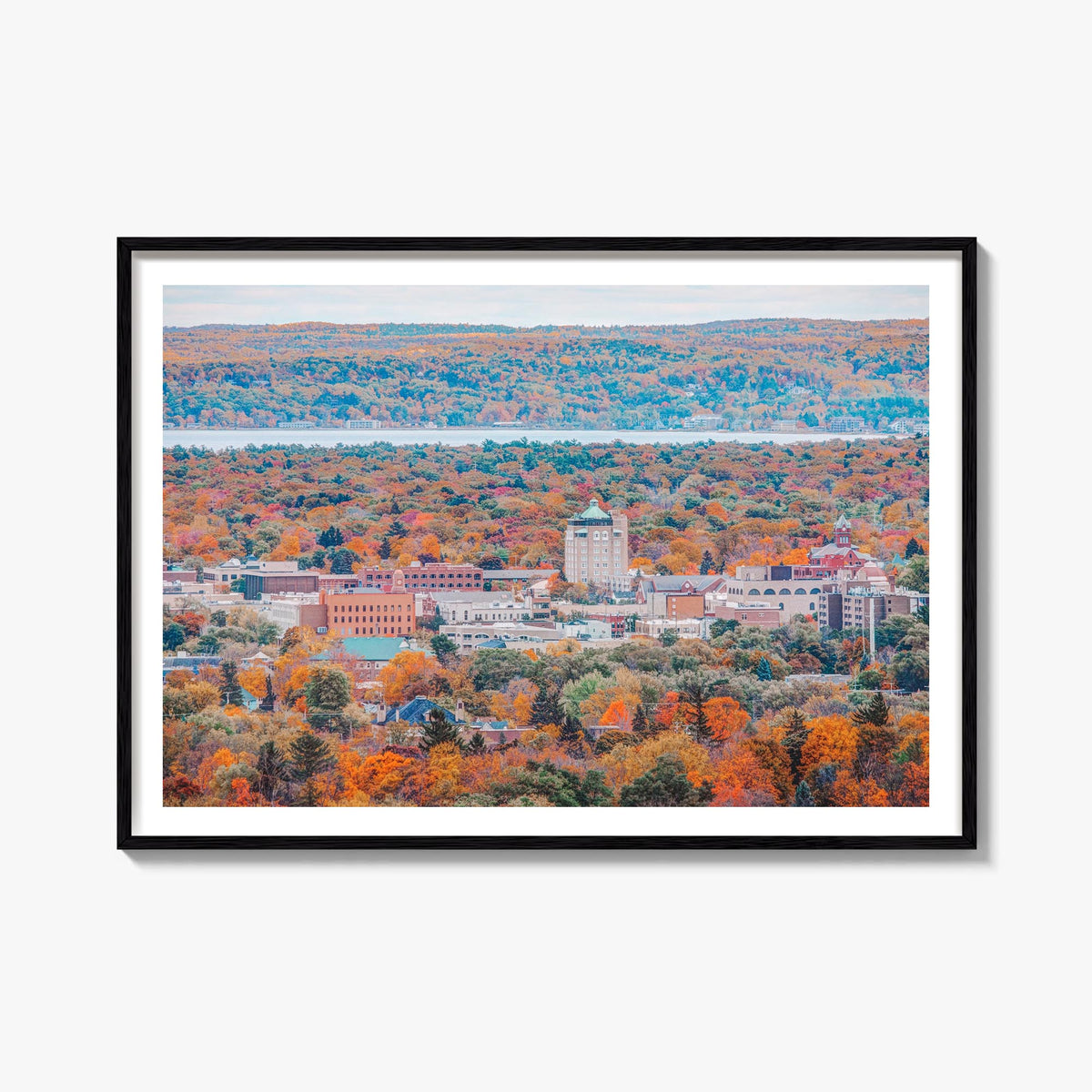 Traverse City colorful photo poster of Michigan, USA – horizontal wall art, unframed print shown in interior mockup