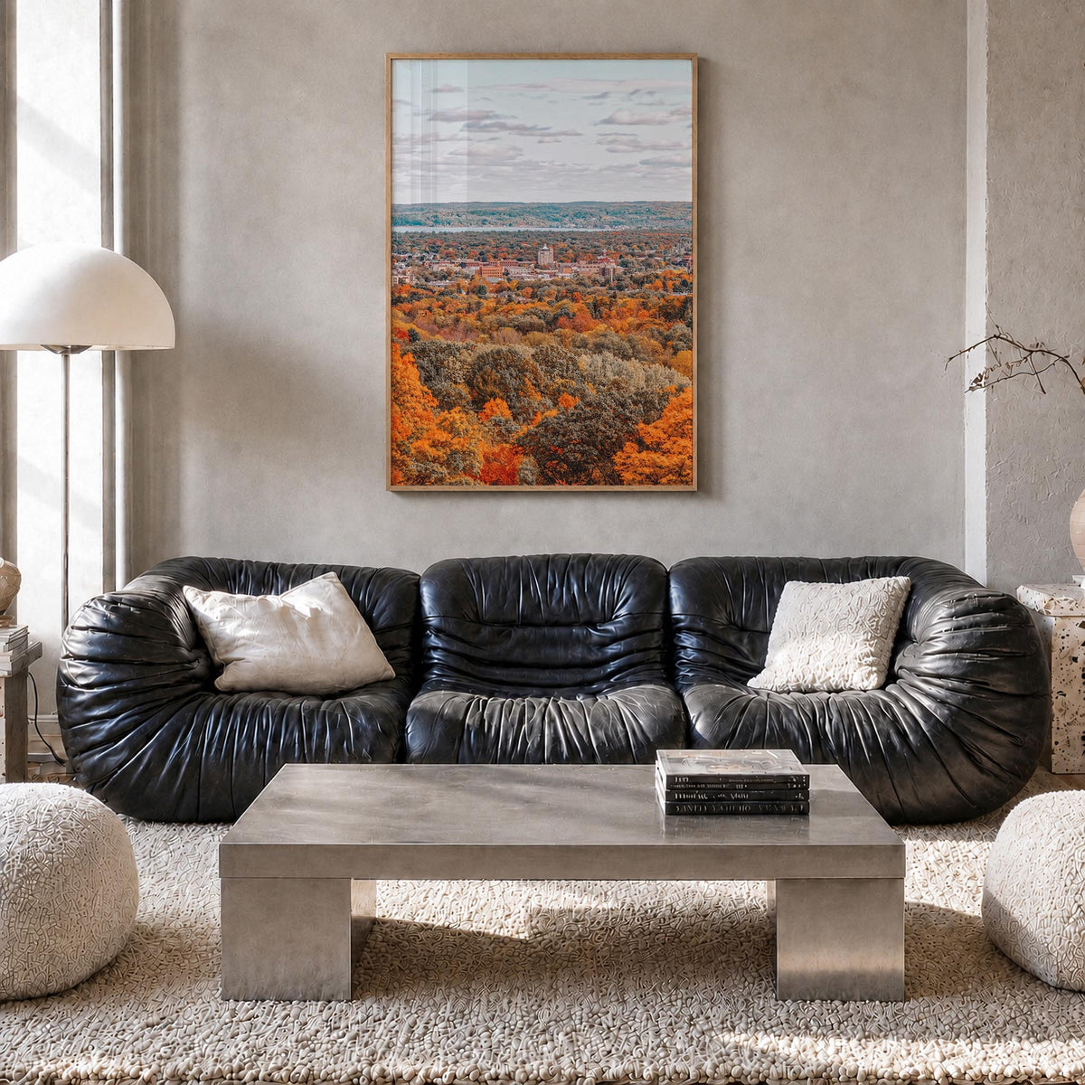 Traverse City no. 1 colorful photo poster of Michigan, USA – vertical wall art in natural wood frame, hanging on wall