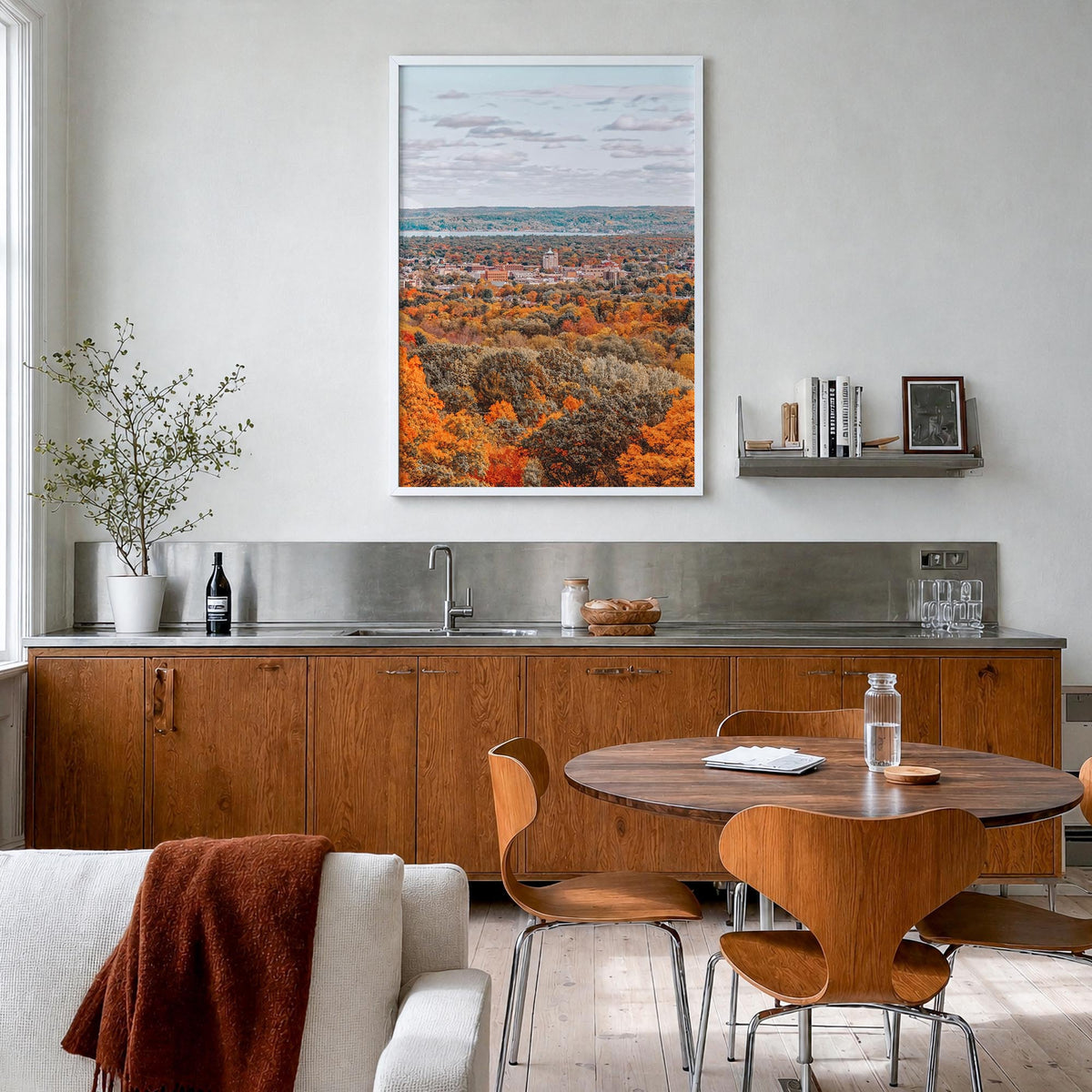 Traverse City no. 1 colorful photo poster of Michigan, USA – vertical wall art in white wood frame, hanging on wall