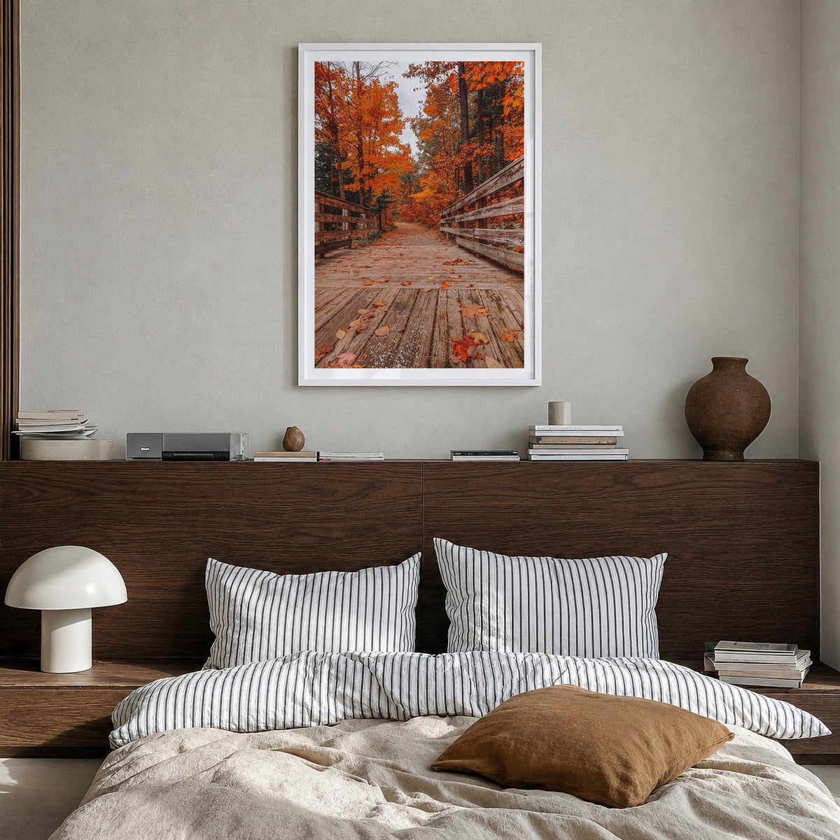 Traverse City no. 2 colorful photo poster of Michigan, USA – vertical wall art in white wood frame with white border, hanging