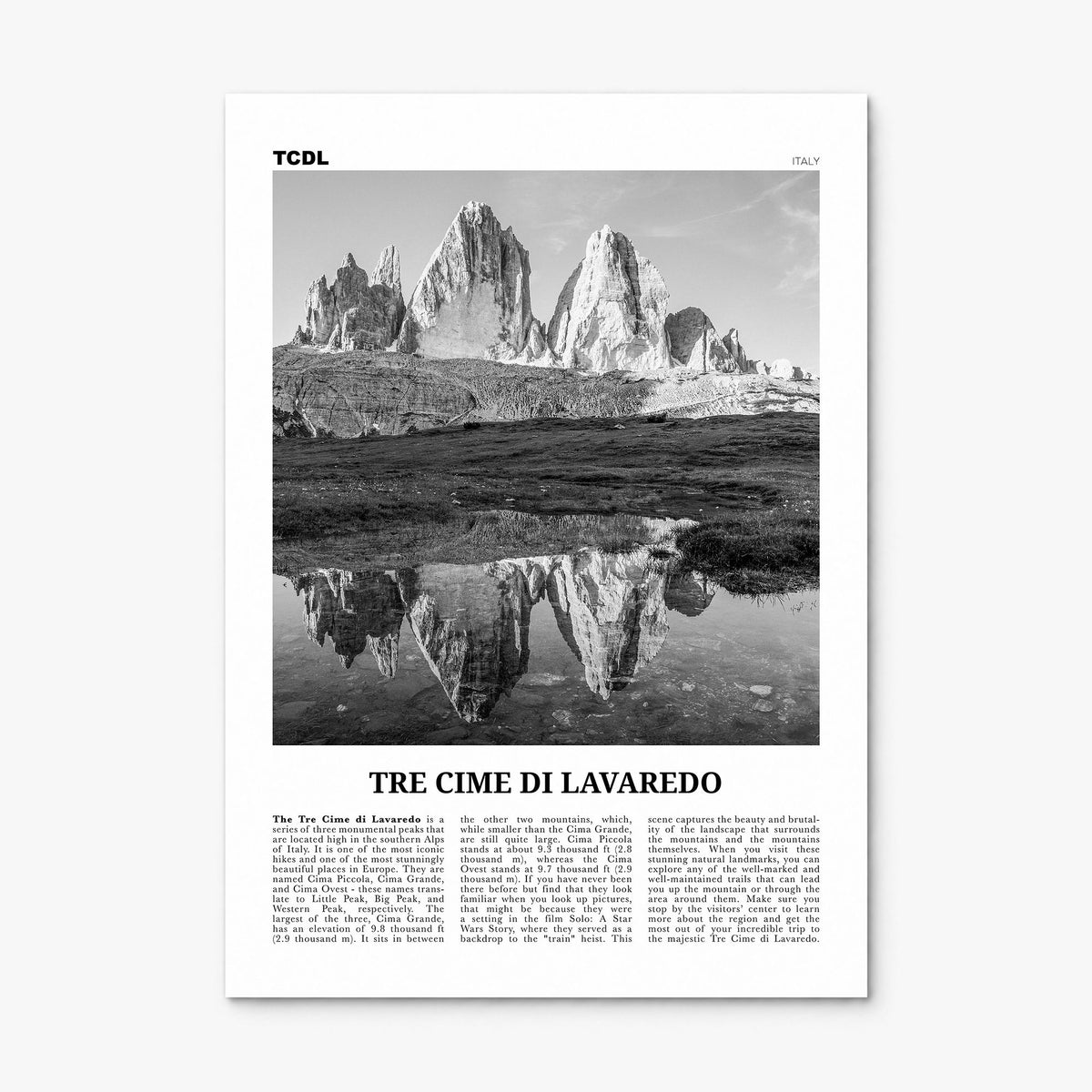 Tre Cime di Lavaredo Newspaper Poster, print only (unframed)