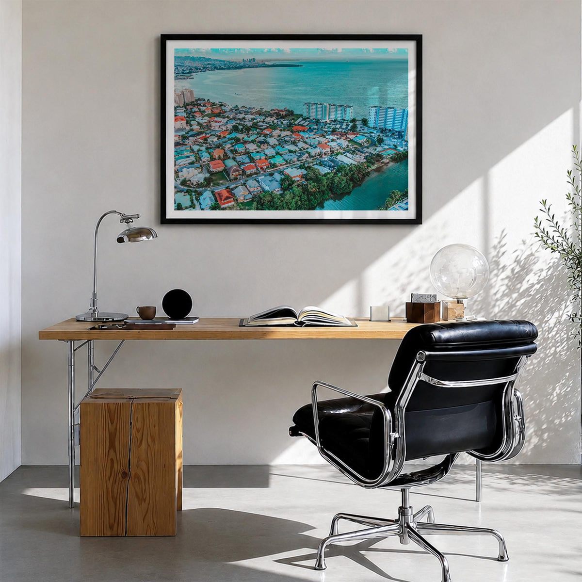 Trinidad and Tobago colorful photo poster of Caribbean – horizontal wall art in black wood frame with white border, hanging o
