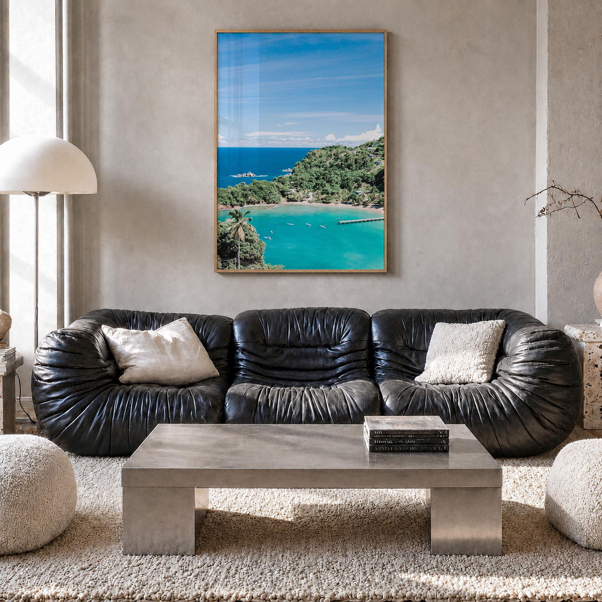 Trinidad and Tobago colorful photo poster of Caribbean – vertical wall art in natural wood frame, hanging on wall
