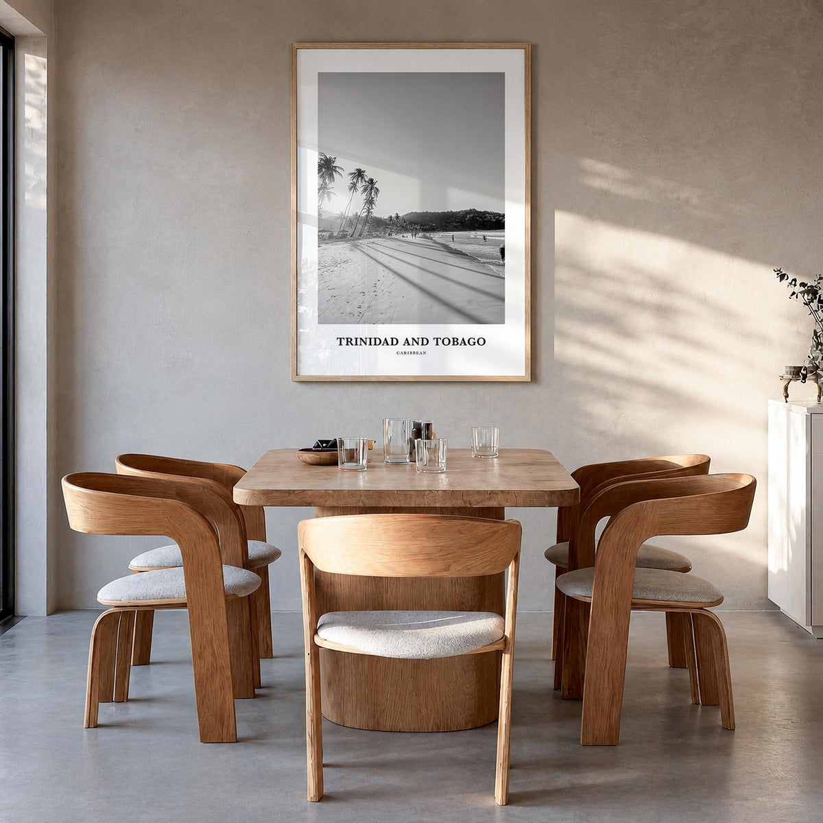 Trinidad and Tobago no. 1 black & white classic poster of Caribbean – vertical wall art in natural wood frame, hanging on wal