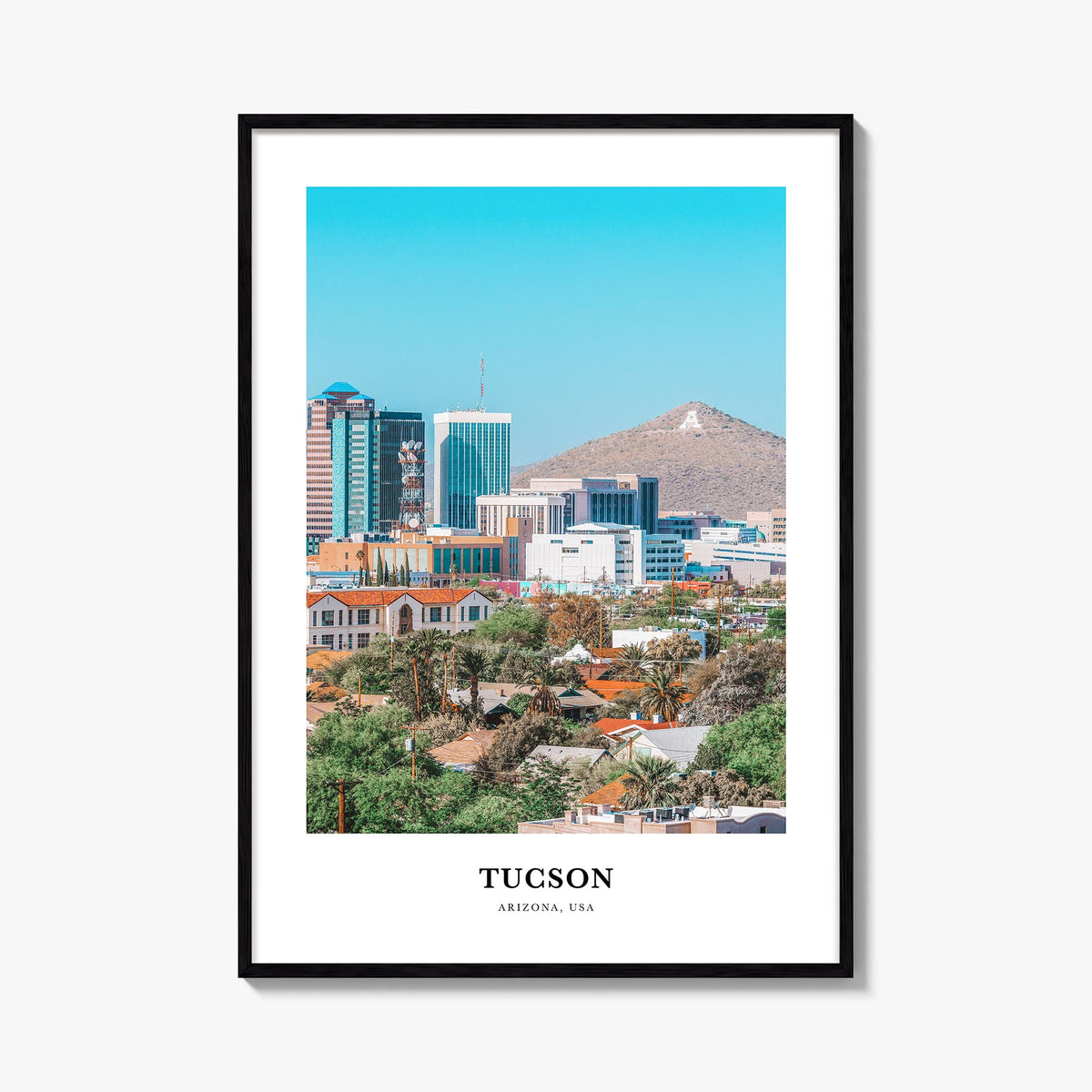 Tucson no. 2 colorful classic poster of Arizona, USA – vertical wall art, unframed print shown in interior mockup