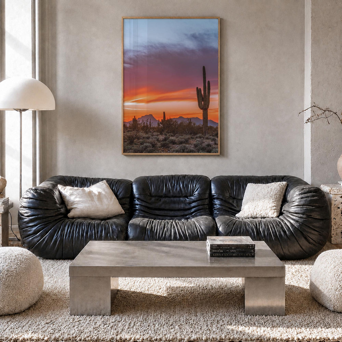 Tucson no. 2 colorful photo poster of Arizona, USA – vertical wall art in natural wood frame, hanging on wall