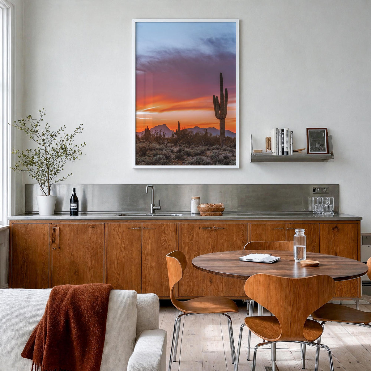 Tucson no. 2 colorful photo poster of Arizona, USA – vertical wall art in white wood frame, hanging on wall