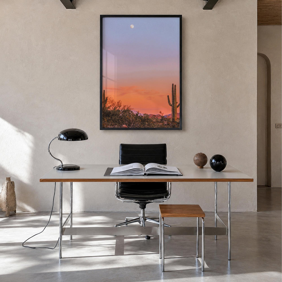 Tucson no. 3 colorful photo poster of Arizona, USA – vertical wall art in black wood frame, hanging on wall