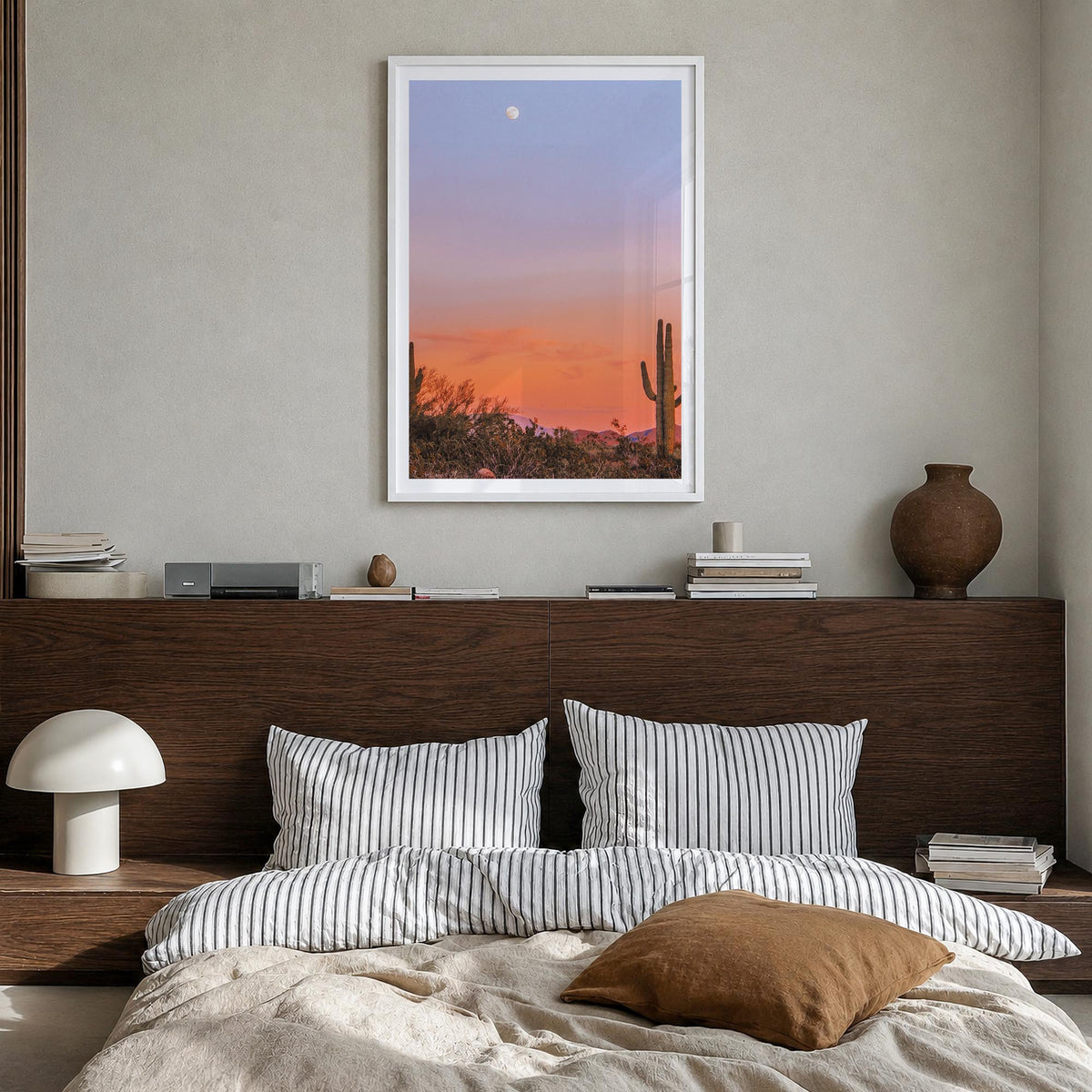 Tucson no. 3 colorful photo poster of Arizona, USA – vertical wall art in white wood frame with white border, hanging on wall