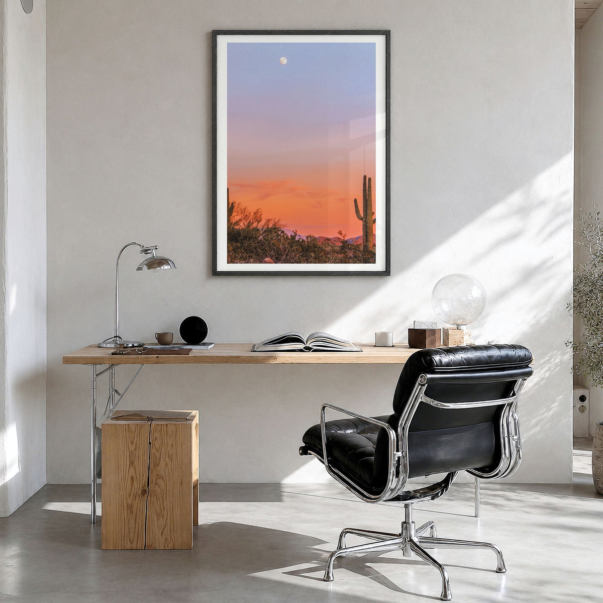 Tucson Photo No 3 Poster in a black wood frame, hanging in a bright home office, white border