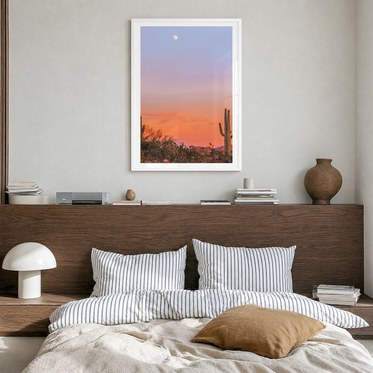 Tucson Photo No 3 Poster in a white wood frame, hanging in a bedroom, white border