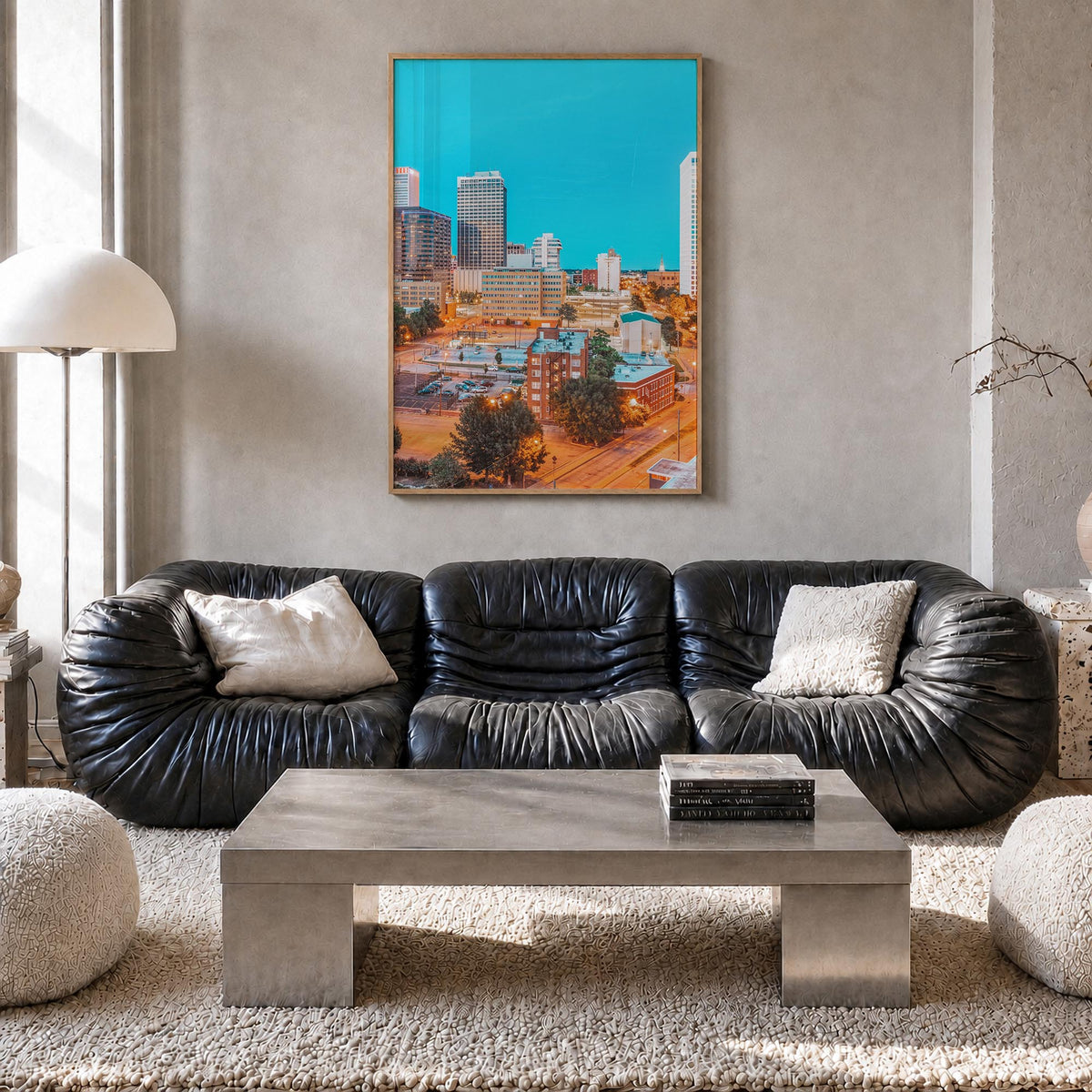 Tulsa no. 1 colorful photo poster of Oklahoma, USA – vertical wall art in natural wood frame, hanging on wall