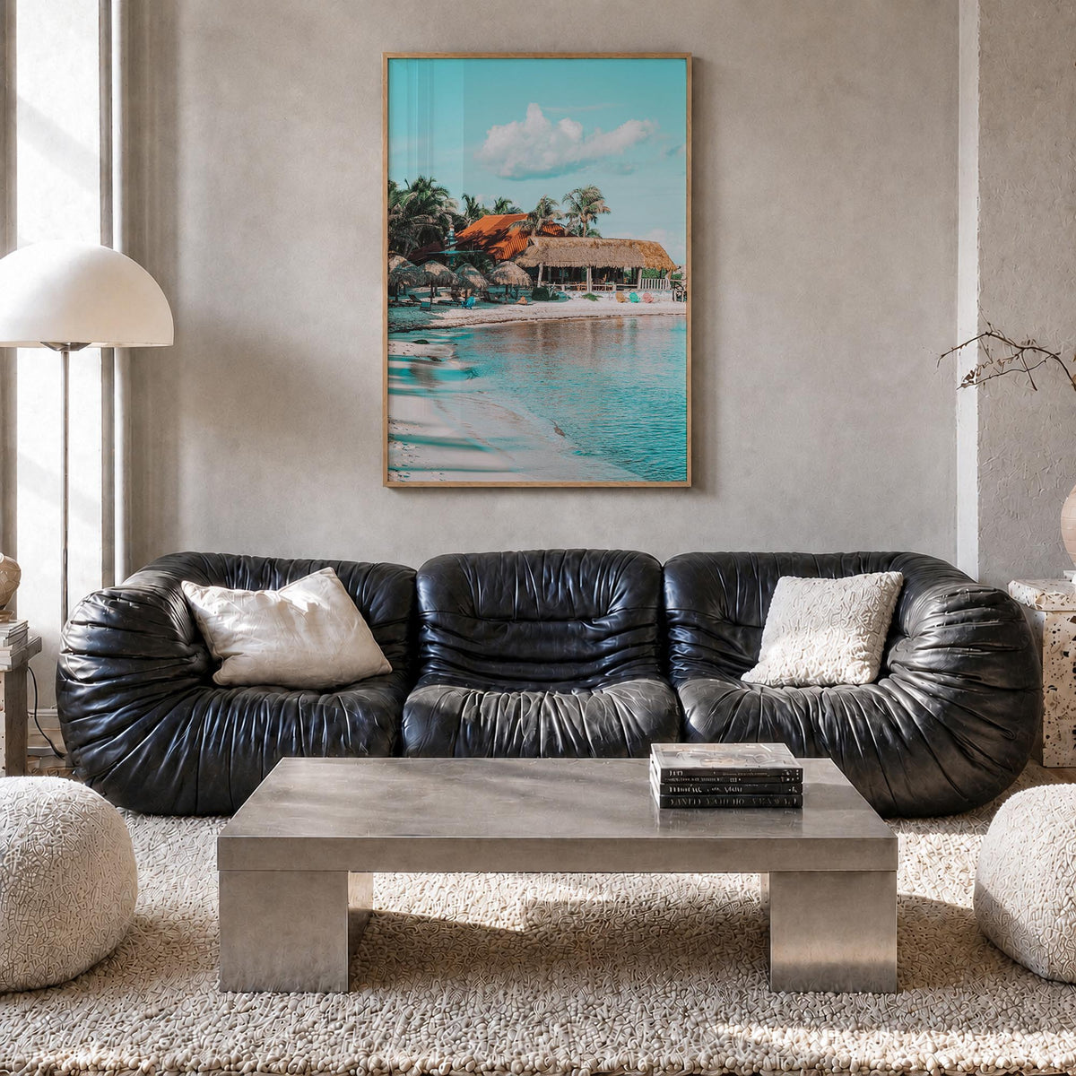 Tulum no. 1 colorful photo poster of Mexico – vertical wall art in natural wood frame, hanging on wall