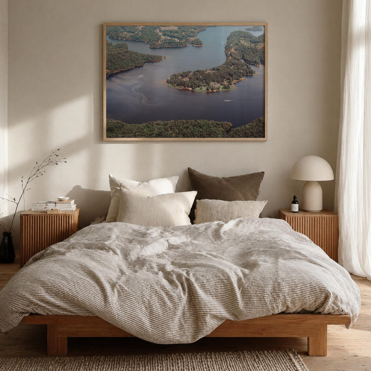 Tuscaloosa colorful photo poster of Alabama, USA – horizontal wall art in natural wood frame, hanging on wall