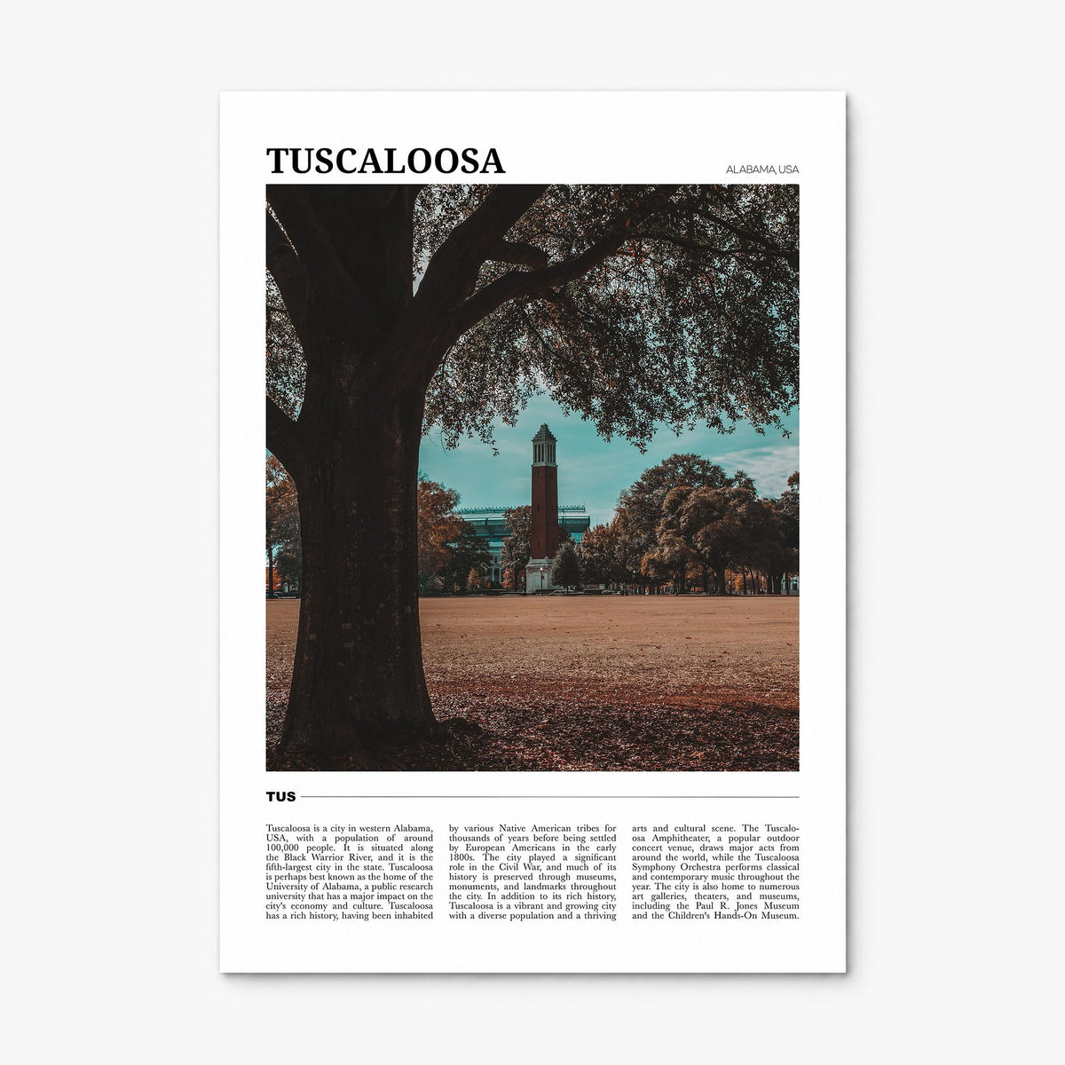 Tuscaloosa Travel Poster, print only (unframed)
