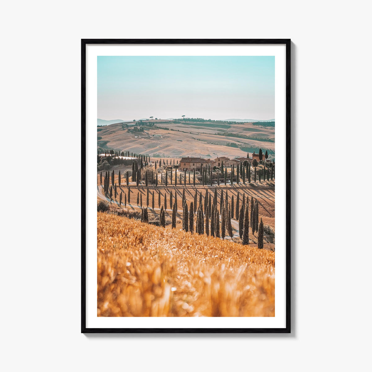Tuscany no. 1 colorful photo poster of Italy – vertical wall art, unframed print shown in interior mockup