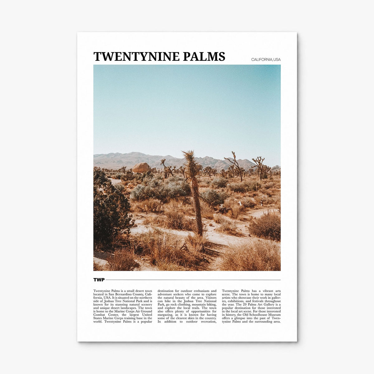 Twentynine Palms Travel Poster, print only (unframed)