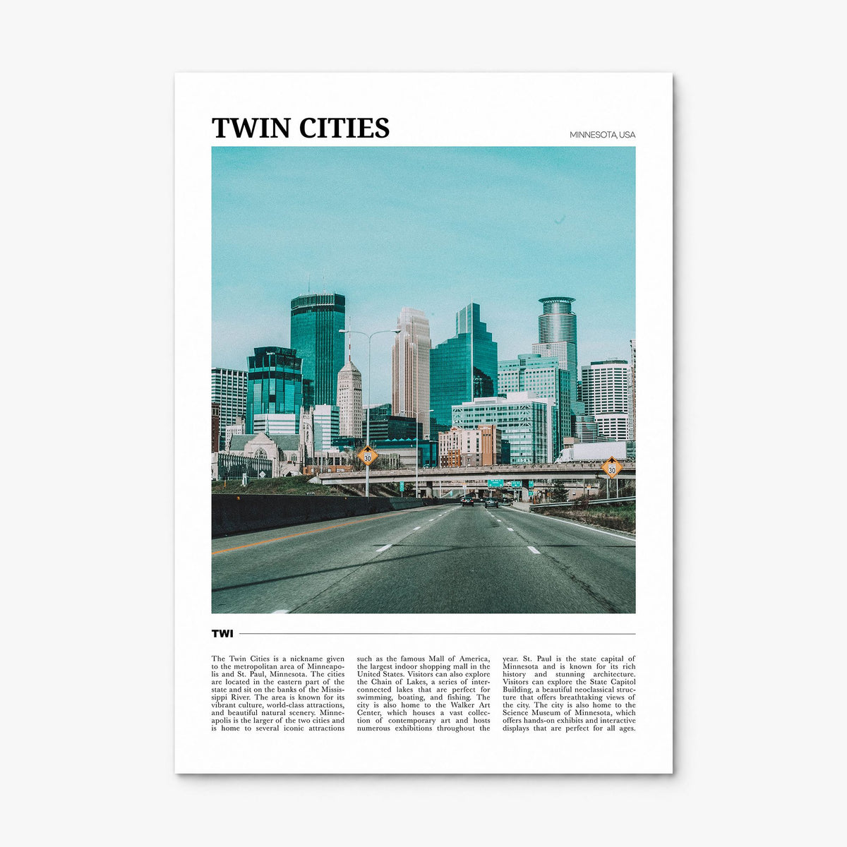 Twin Cities Travel Poster, print only (unframed)